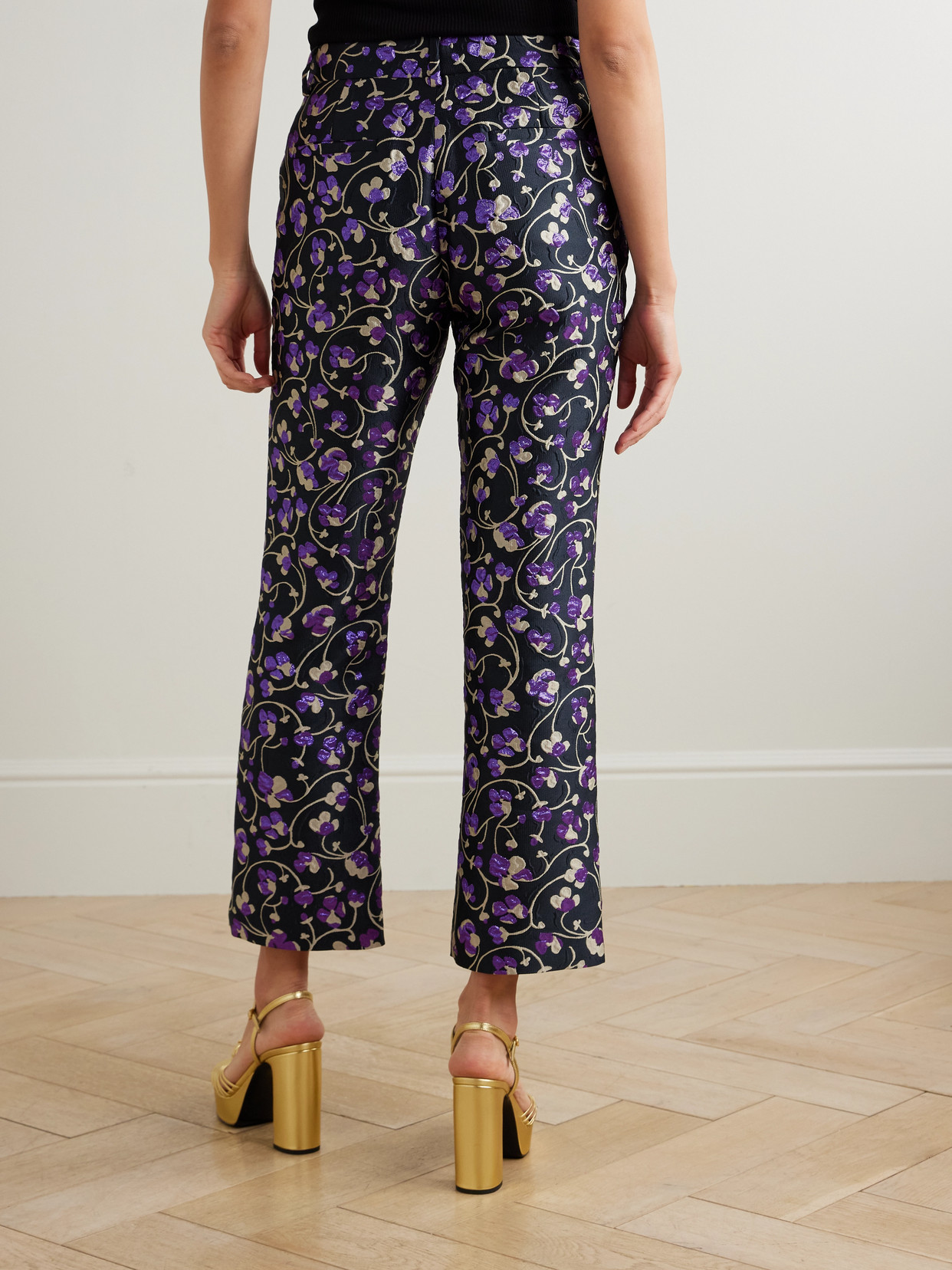 La Doublej 24/7 Floral-brocade Straight-leg Pants In Multi