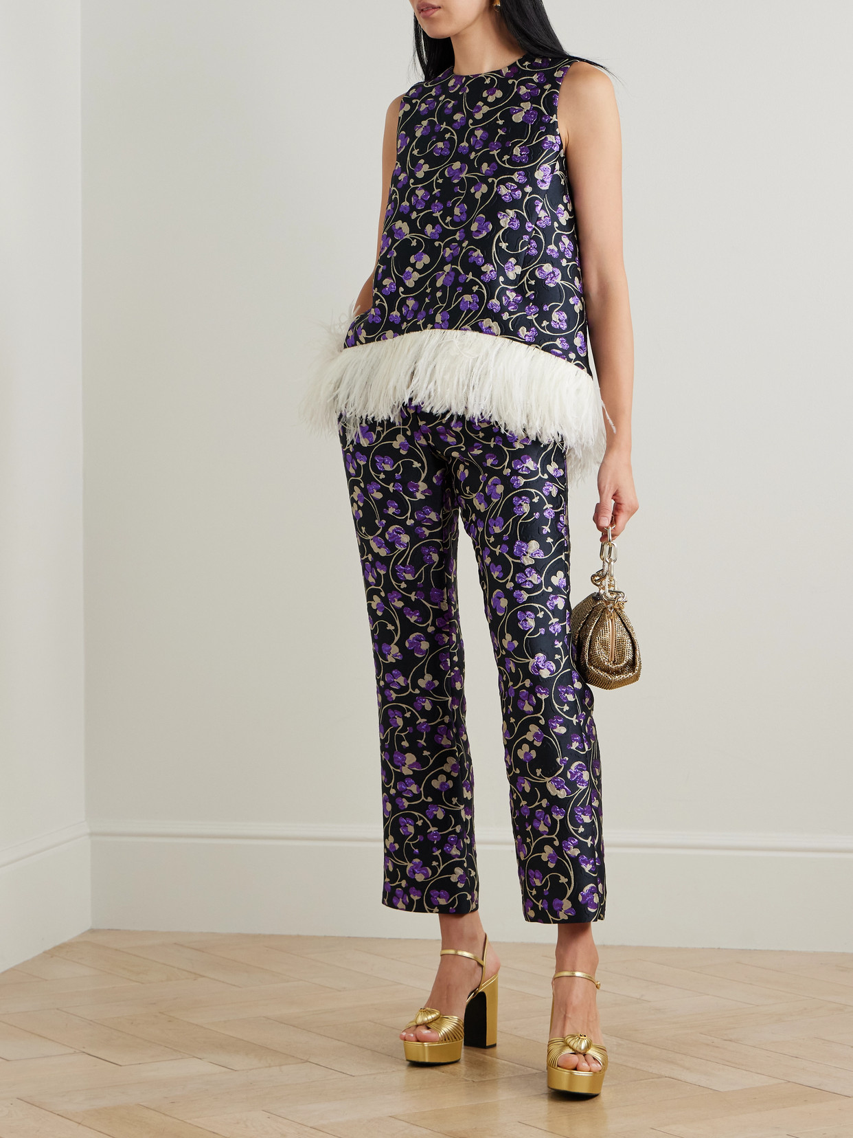 La Doublej 24/7 Floral-brocade Straight-leg Pants In Multi