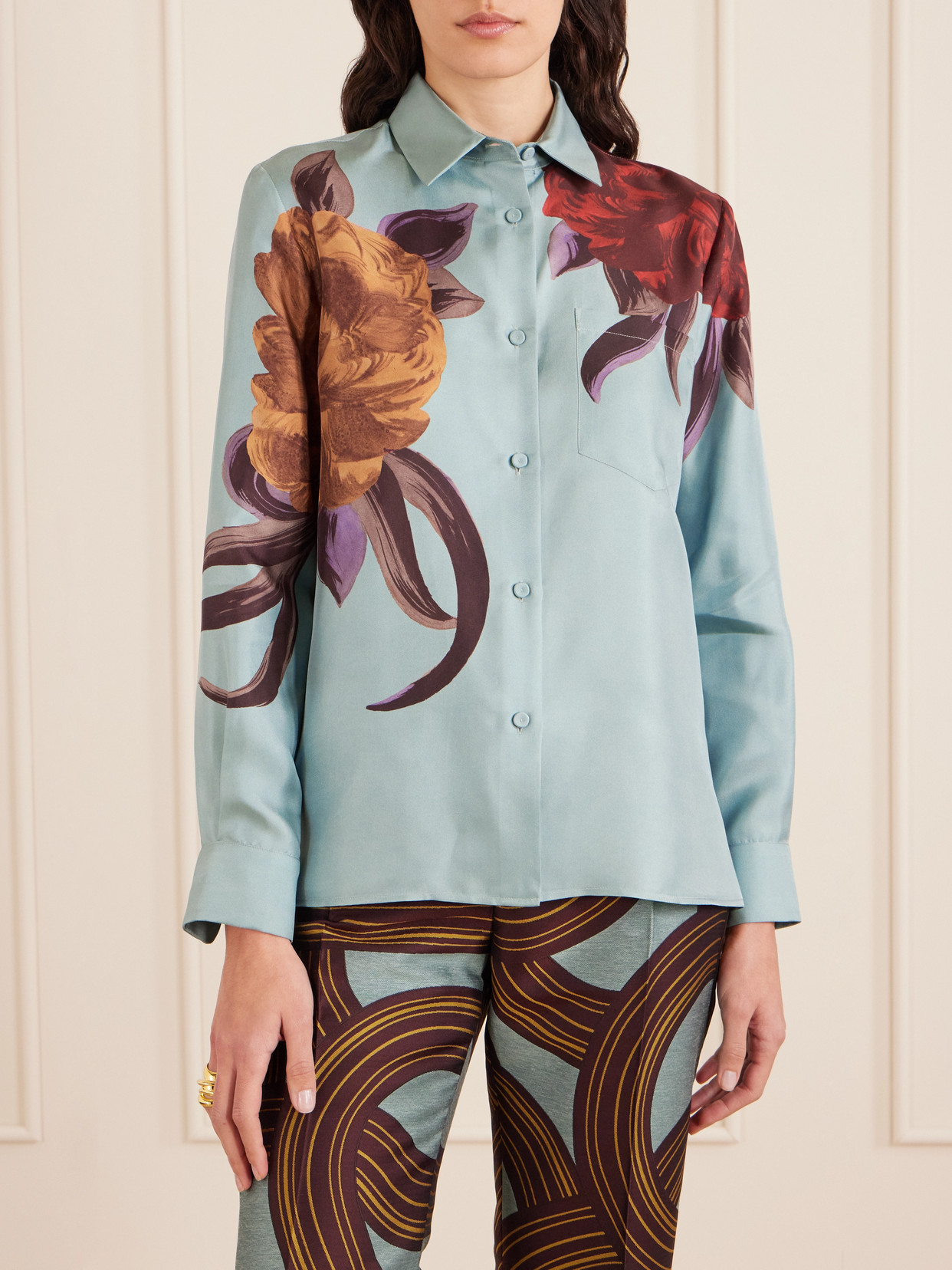 La Doublej Boy Printed Silk-twill Shirt In Multi