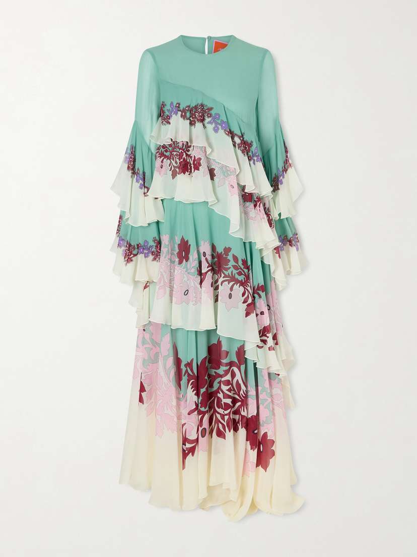 La DoubleJ Naiad Asymmetric Ruffled Silk-chiffon Maxi Dress