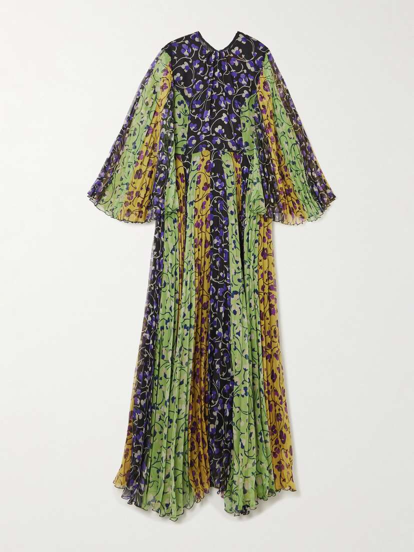 La DoubleJ Angel Pleated Printed Chiffon Maxi Dress