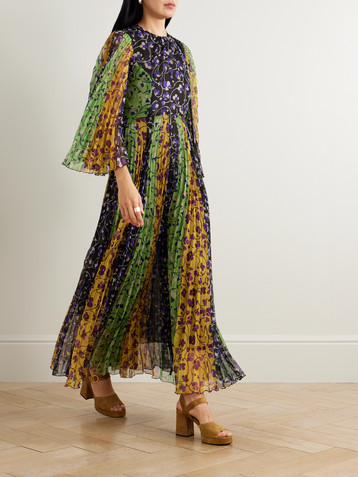 La DoubleJ Angel pleated printed chiffon maxi dress