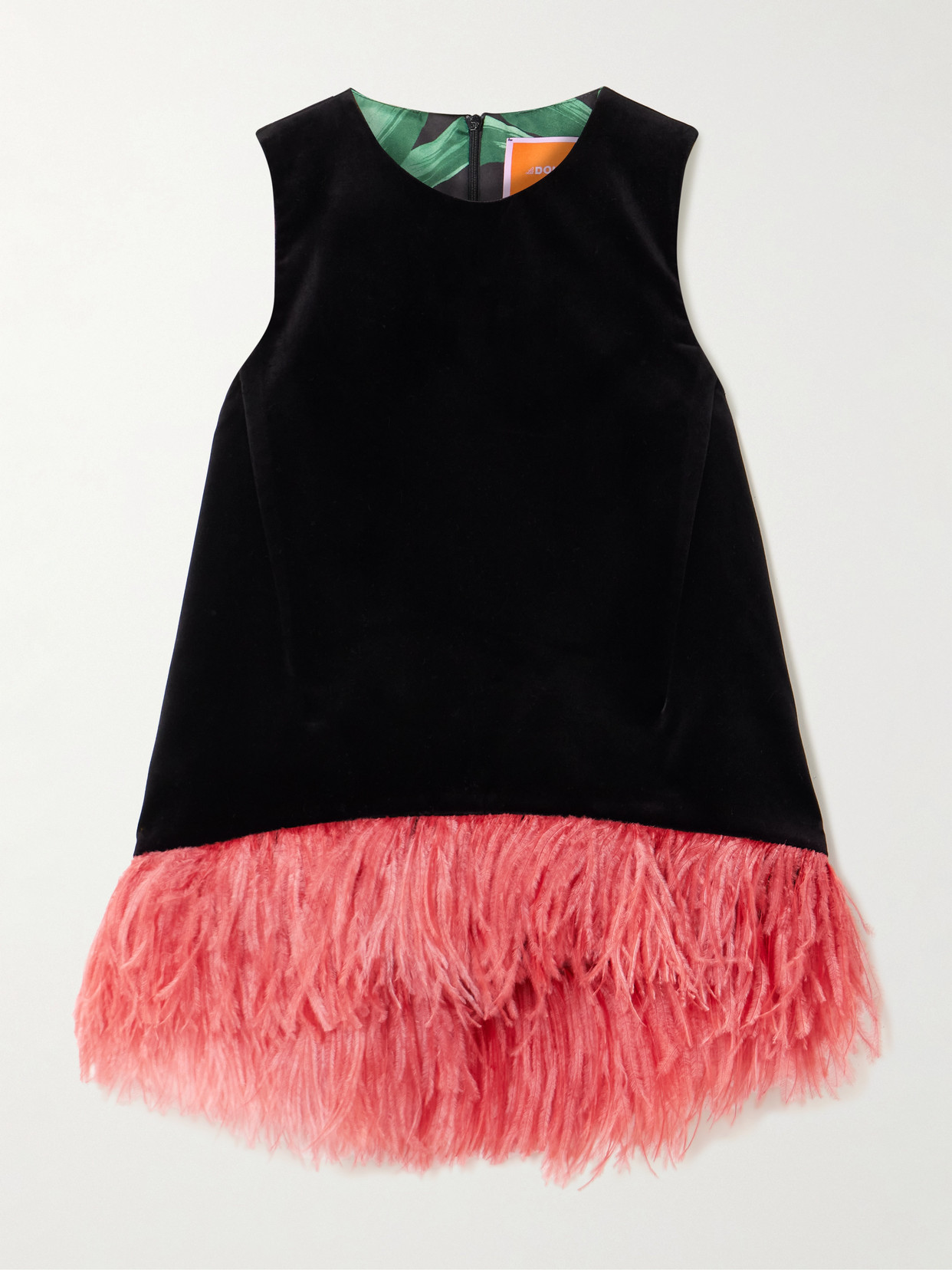 La Doublej La Scala Feather-trimmed Cotton-velvet Top In Black