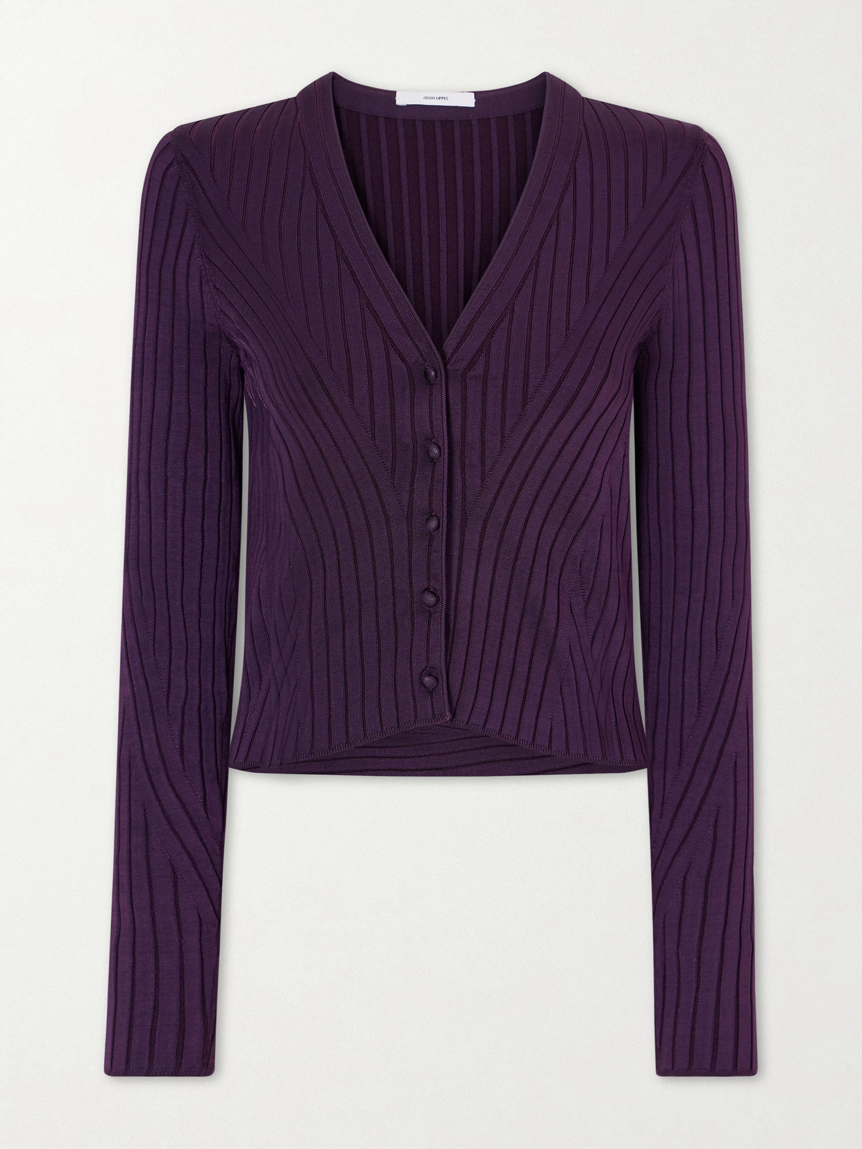 Adam Lippes Greer Cropped Ribbed-knit Cardigan In Purple