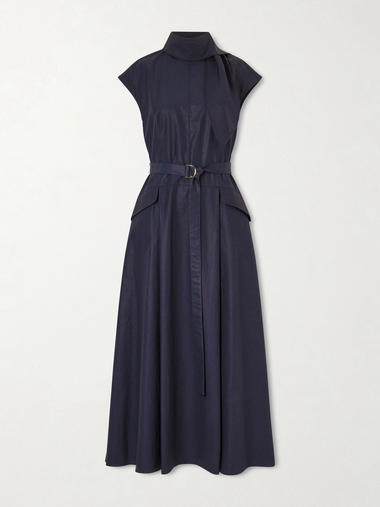 Adam Lippes Akane Belted Tie-detailed Cotton-poplin Maxi Dress In Blue
