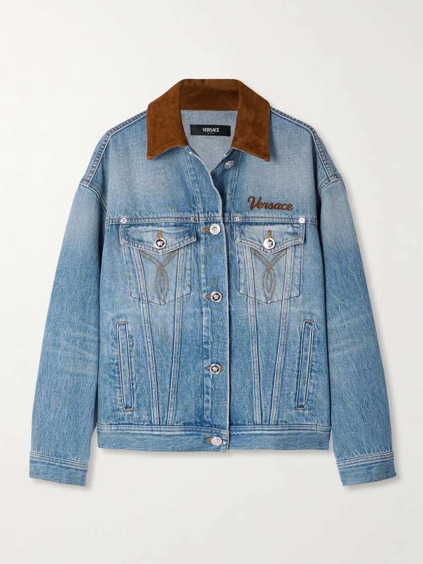 Versace Suede-trimmed Denim Jacket