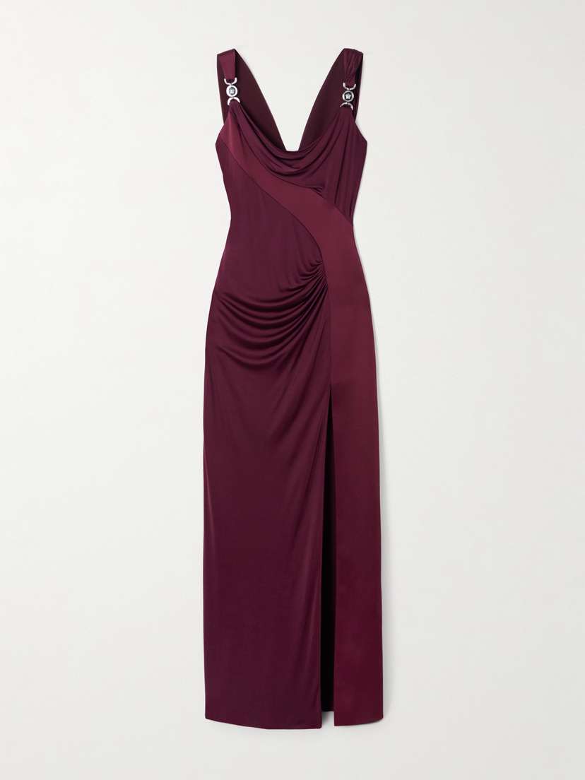 Versace Embellished Paneled Draped Satin-jersey Gown