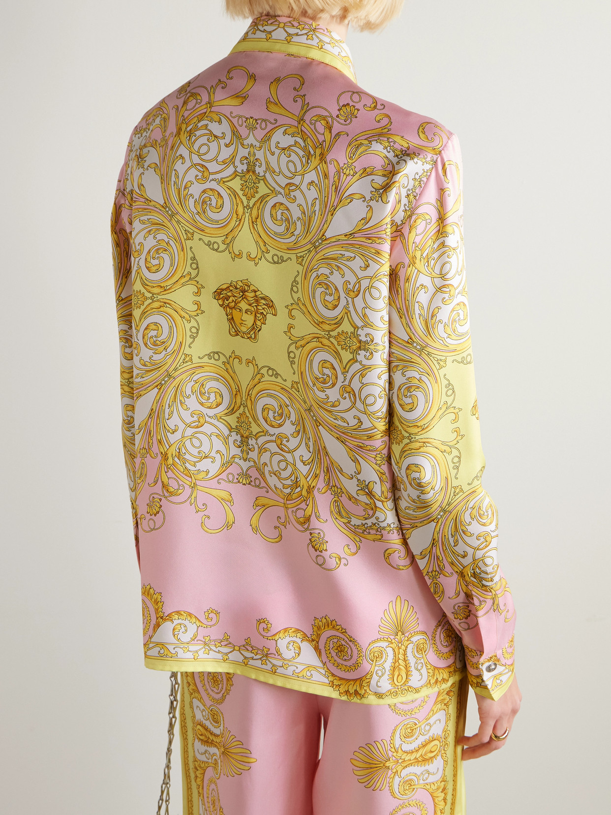 Versace Multicolor Long-sleeved Shirt With Pointed Collar And All-over Baroque Print In Silk For Women
