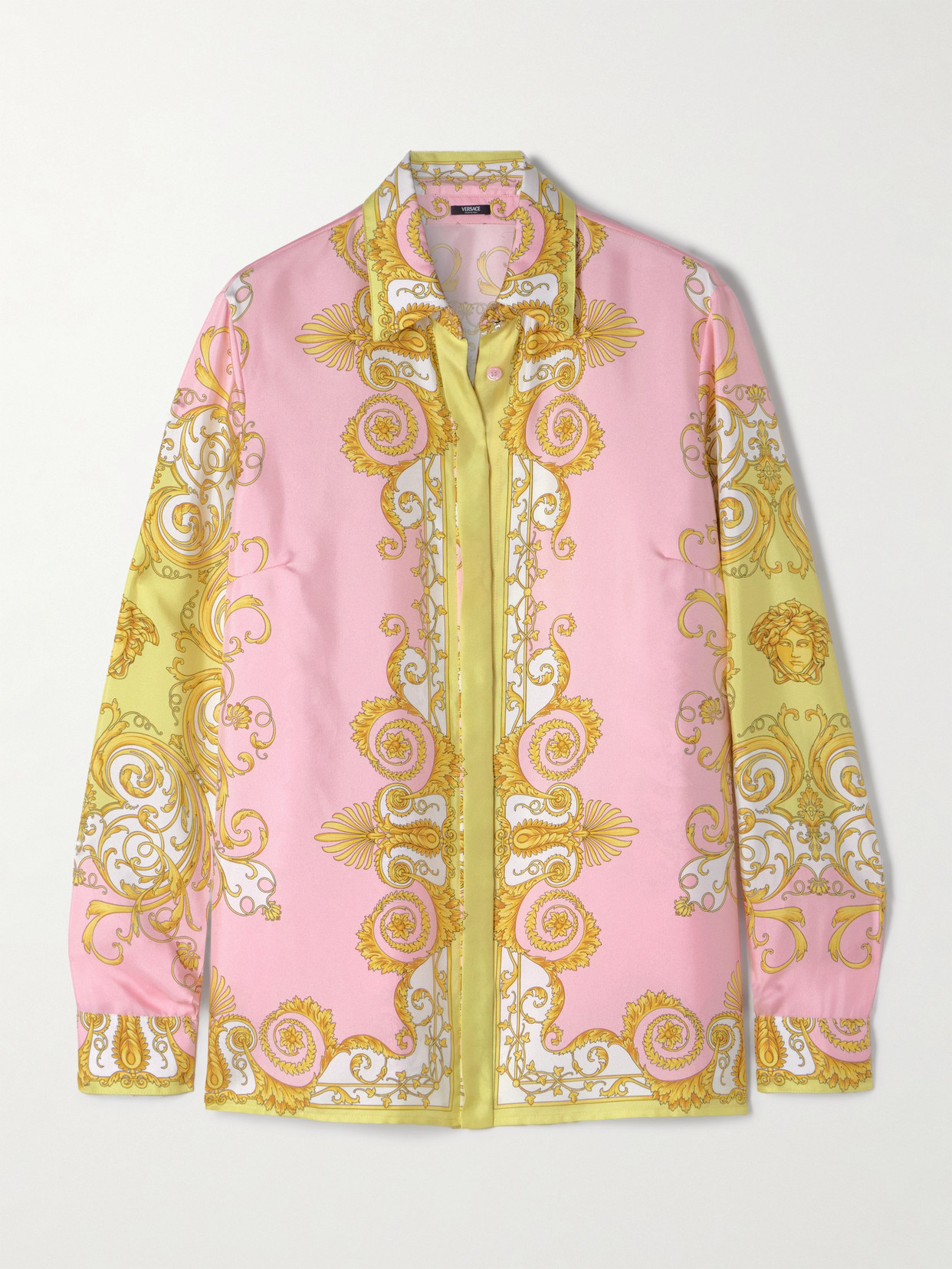 Versace Printed Silk-twill Shirt In Pink