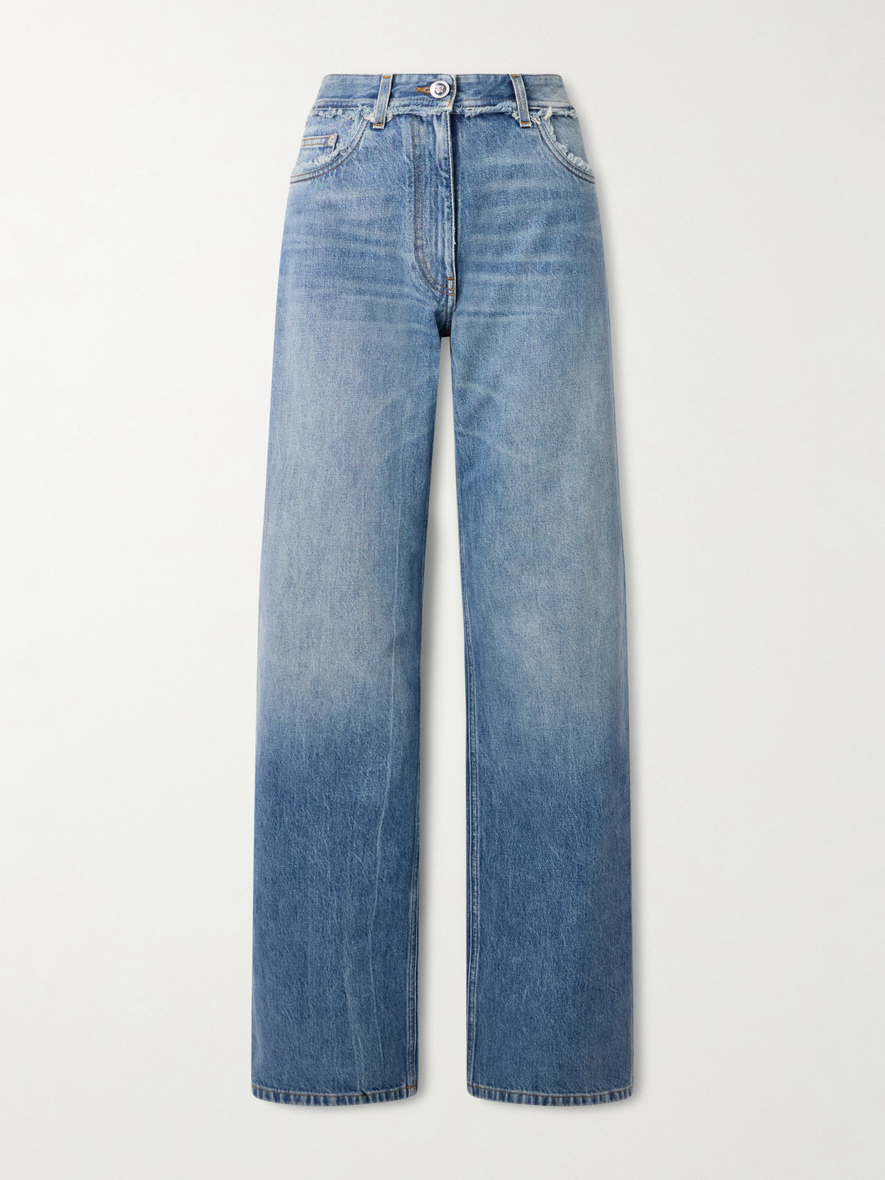 Versace Distressed Mid-rise Straight-leg Jeans In Blue