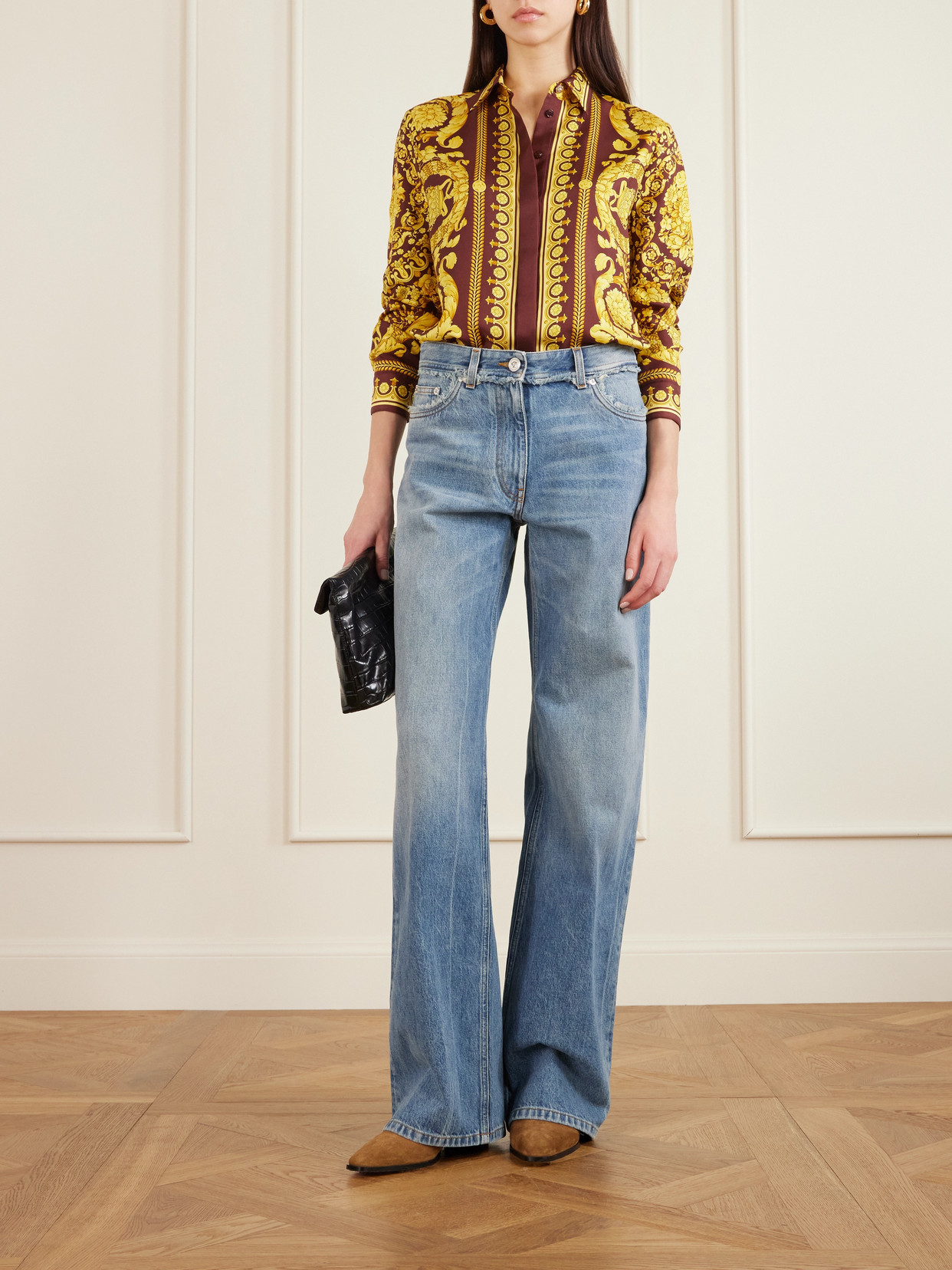 Versace Distressed Mid-rise Straight-leg Jeans In Blue