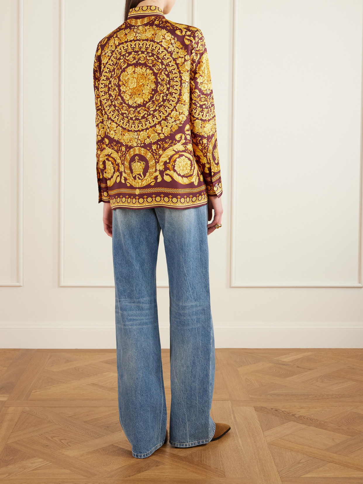Versace Heritage Baroque Print Silk Shirt In Multi