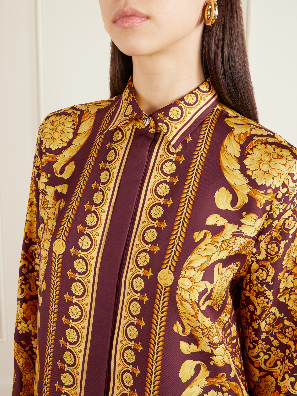 Versace Heritage Baroque Print Silk Shirt In Multi