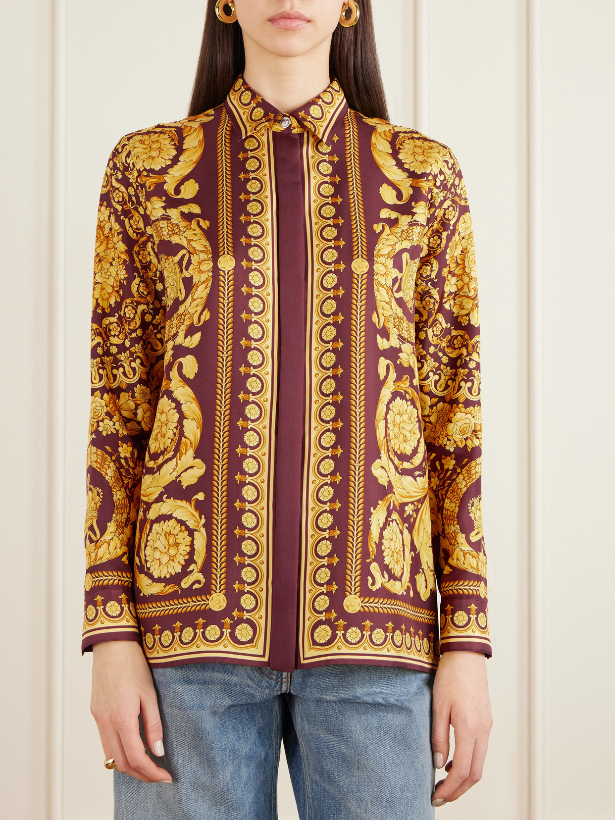 Versace Heritage Baroque Print Silk Shirt In Multi