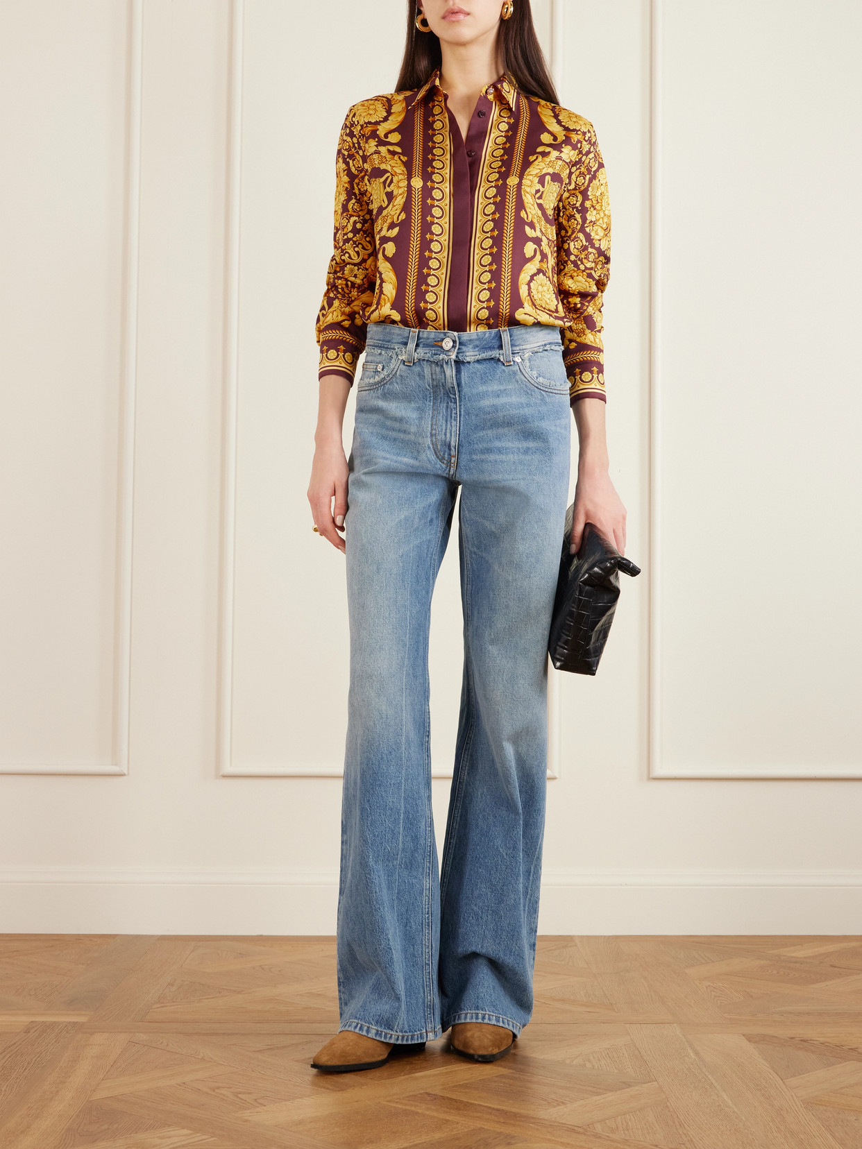 Versace Heritage Baroque Print Silk Shirt In Multi