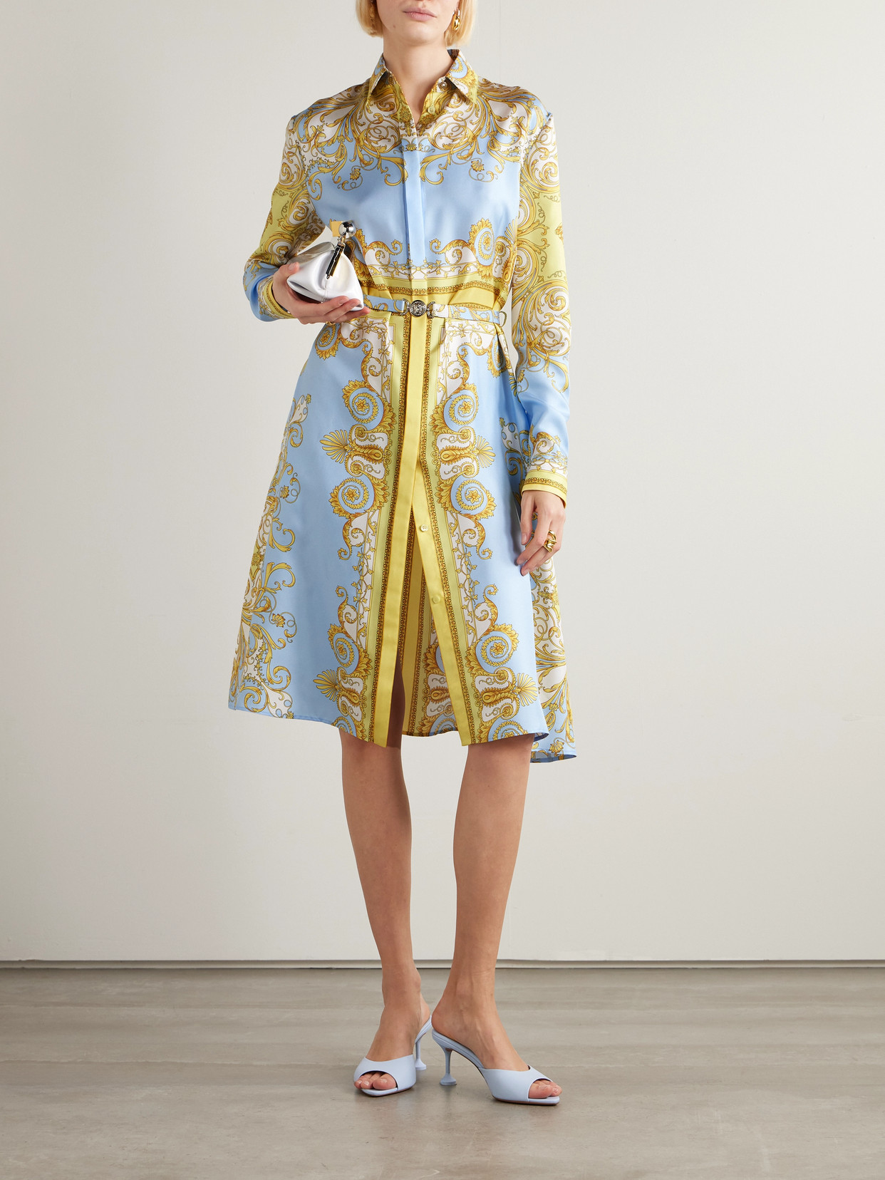Versace Printed Silk Twill Midi Shirt Dress In Multi