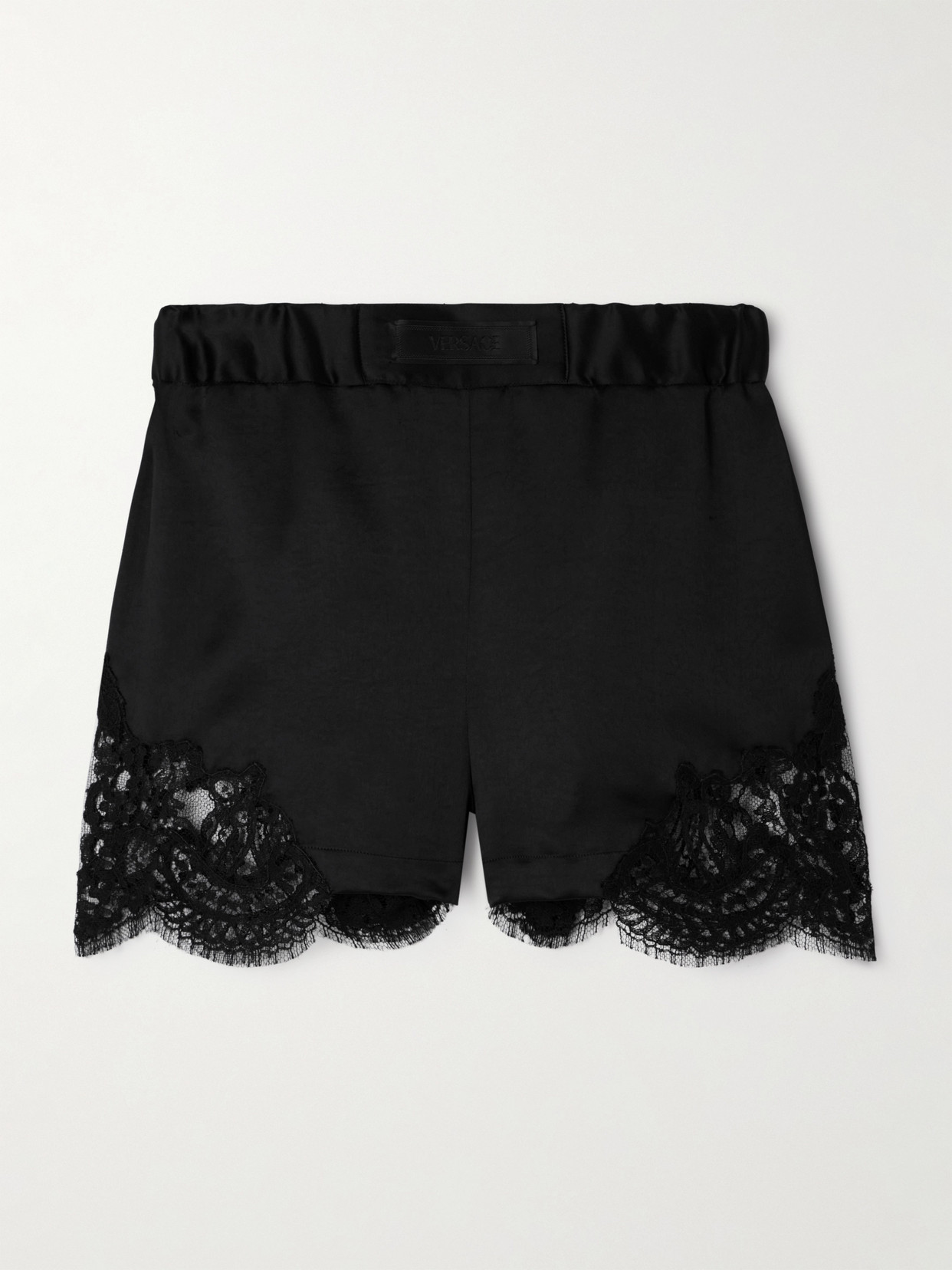 Versace Lace-paneled Satin Shorts In Black