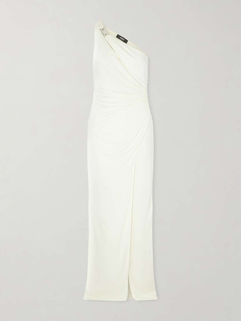 Versace One-shoulder Embellished Jersey Maxi Dress