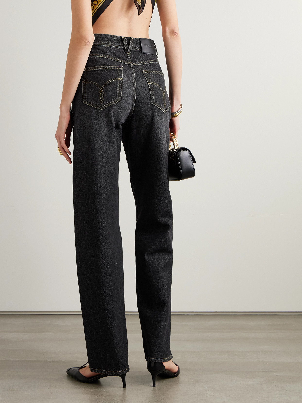 Embellished High-Rise Straight-Leg Jeans