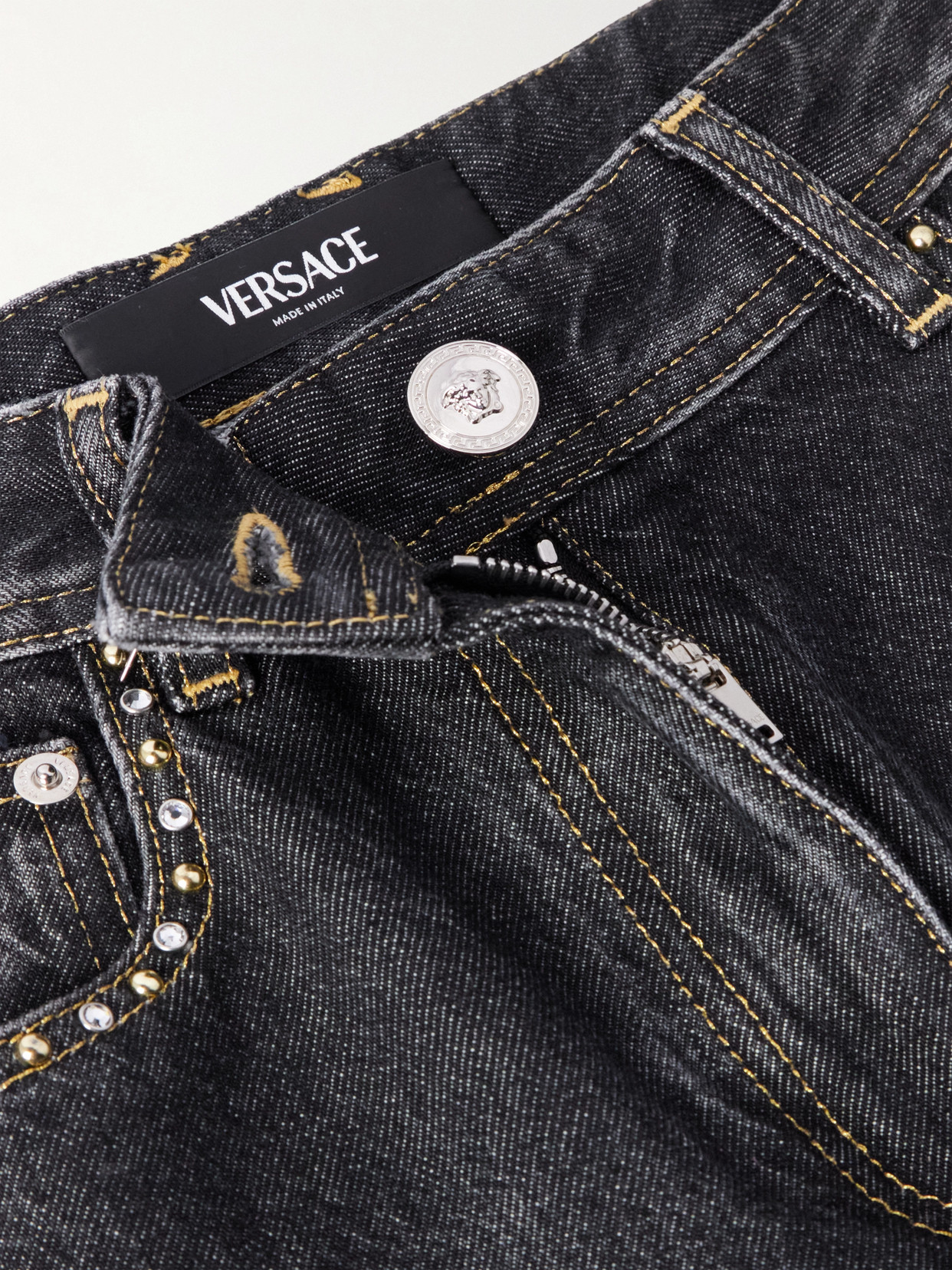 Embellished High-Rise Straight-Leg Jeans
