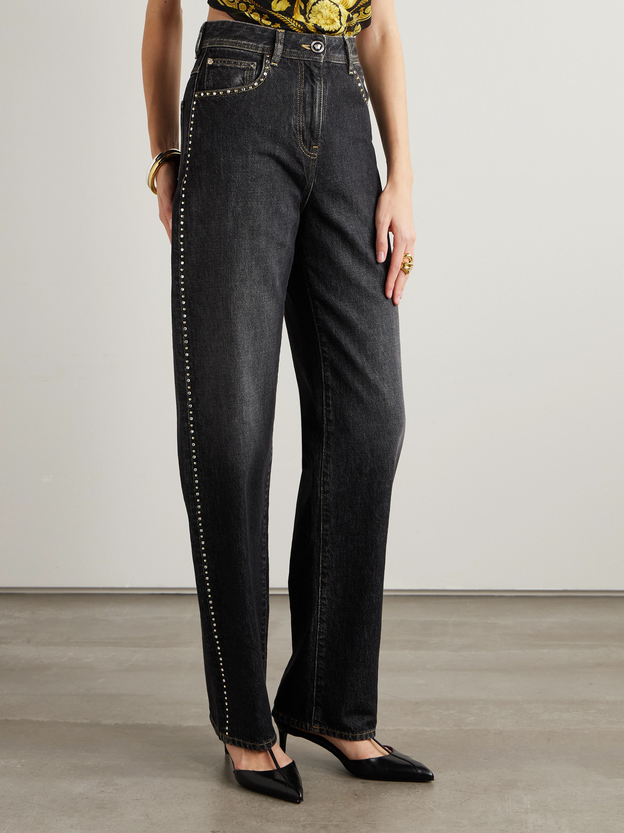 Embellished High-Rise Straight-Leg Jeans