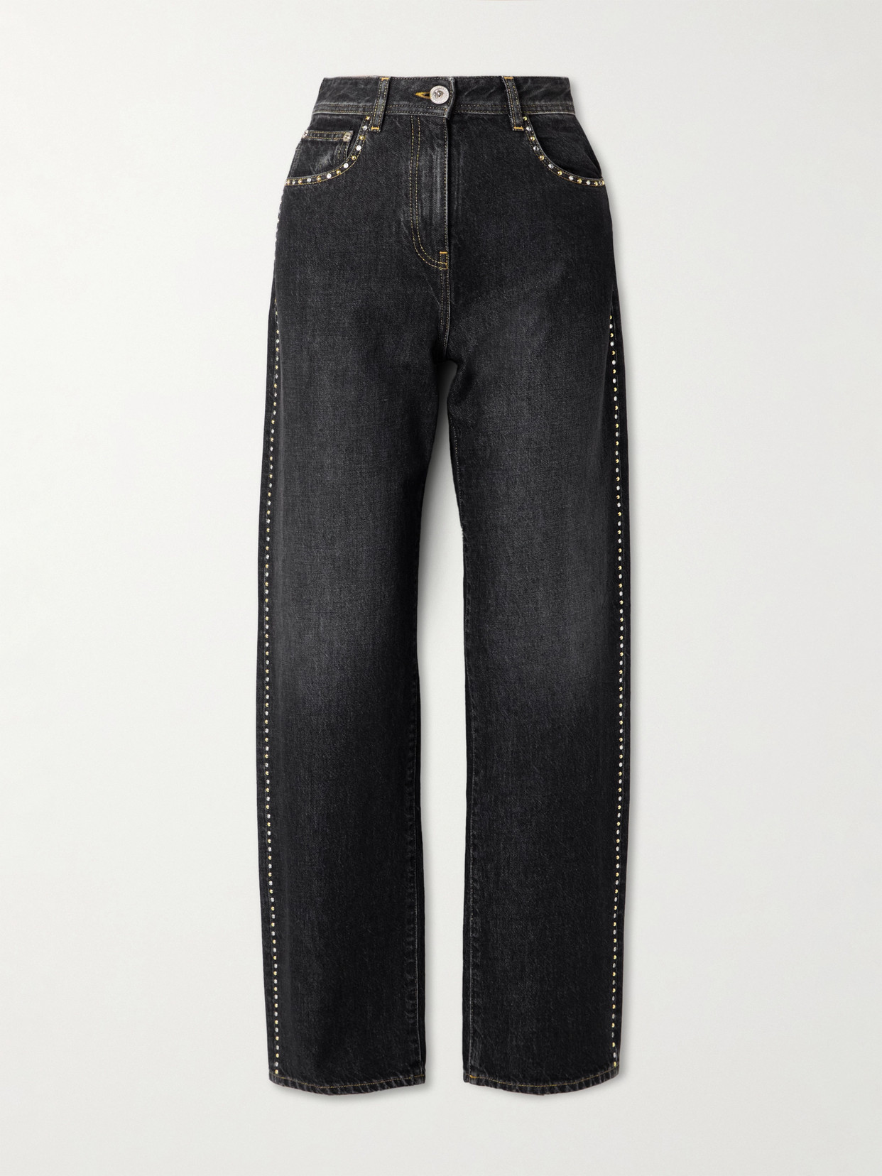 Versace Embellished High-rise Straight-leg Jeans In Black