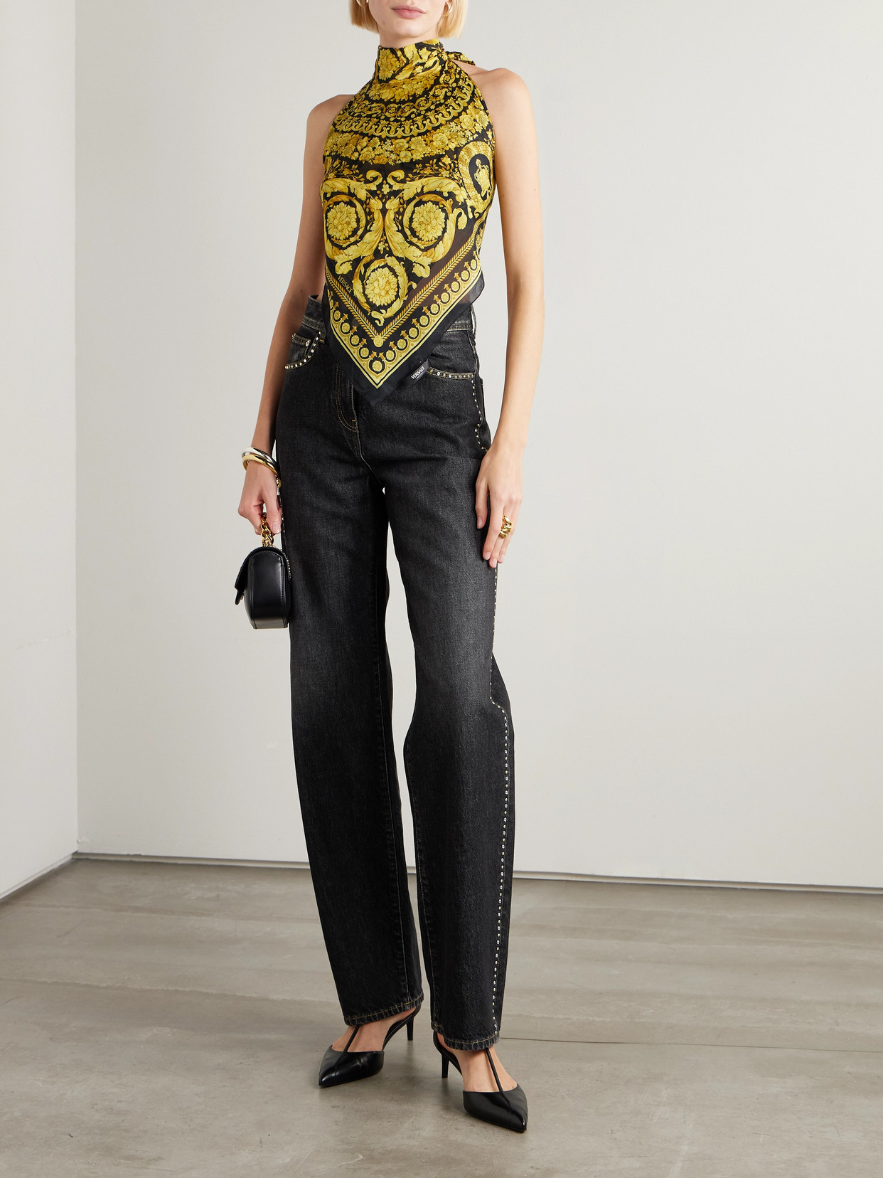 Embellished High-Rise Straight-Leg Jeans
