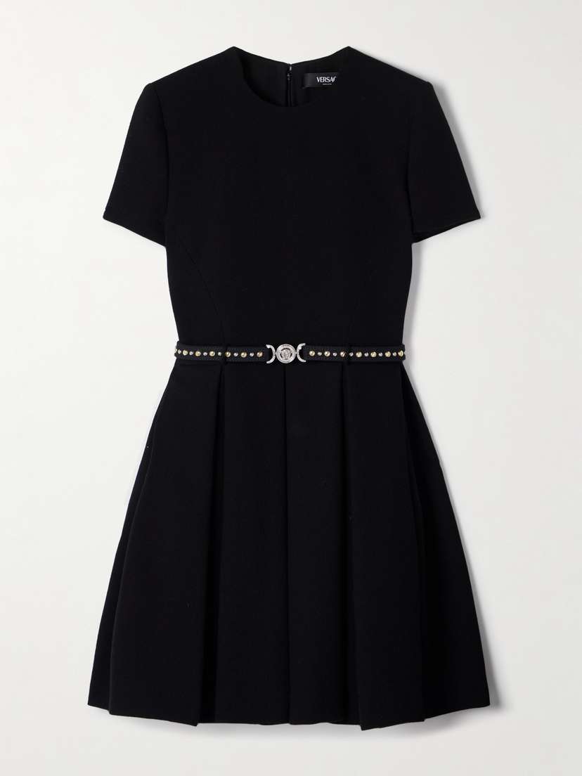 Versace Belted Wool-crepe Mini Dress