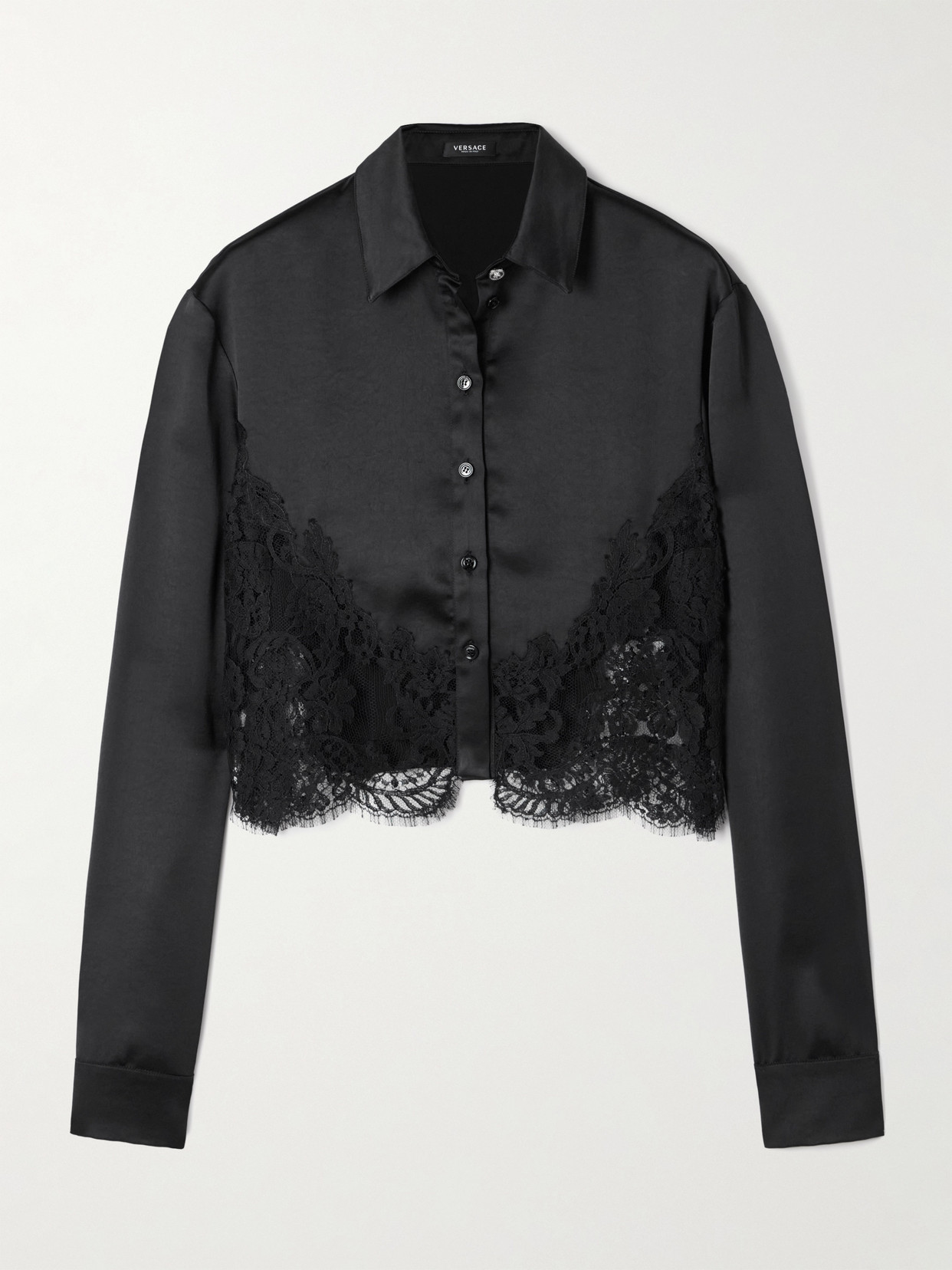Versace Lace-trimmed Satin Shirt In Black