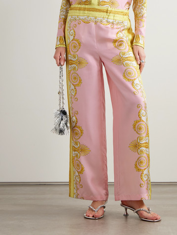 Versace Printed silk-twill wide-leg pants