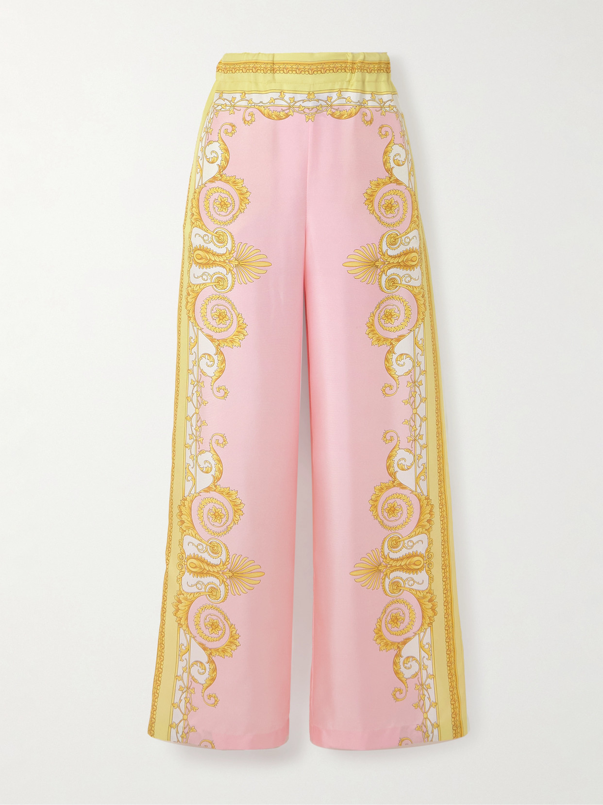 Versace Multicolor Trousers With Elastic Waist And All-over Geometric Print In Silk Woman In Multi