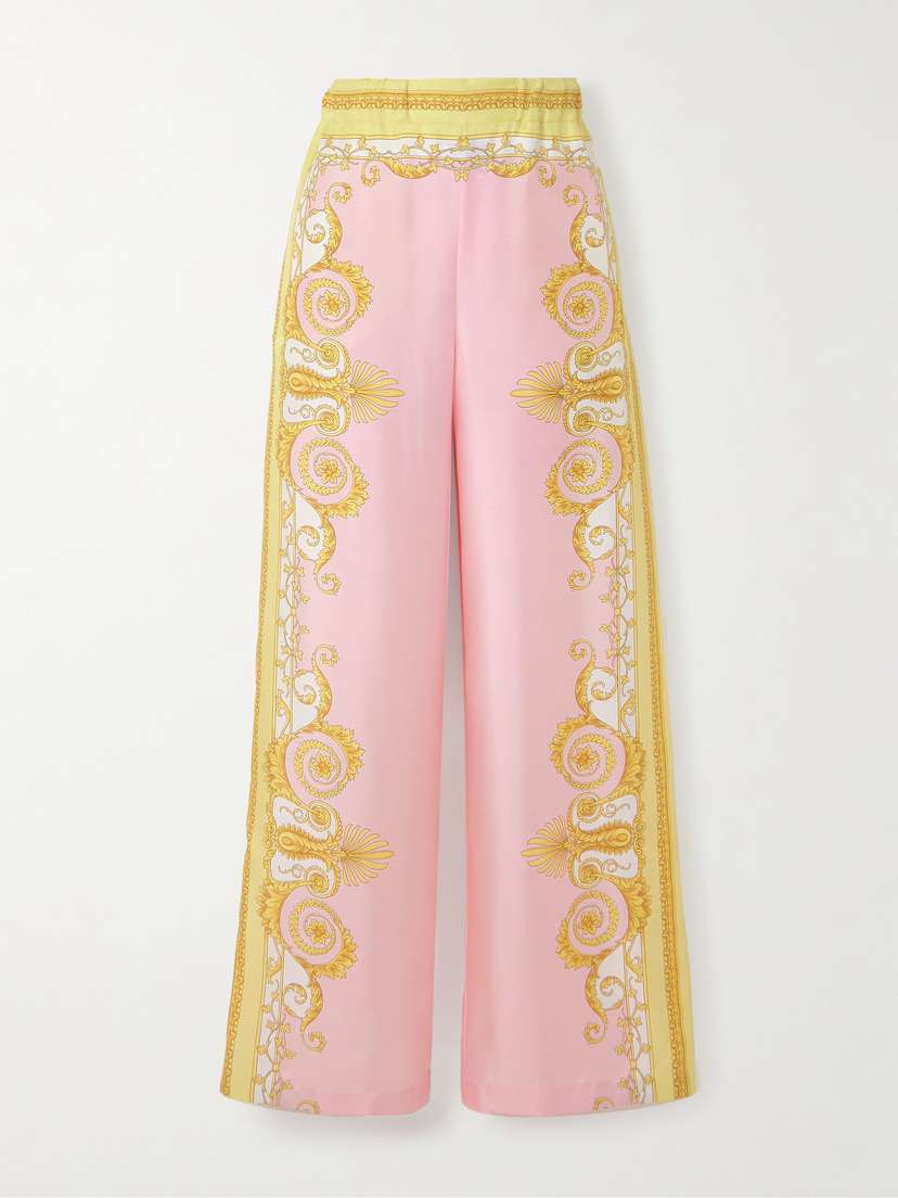Versace Printed Silk-twill Wide-leg Pants