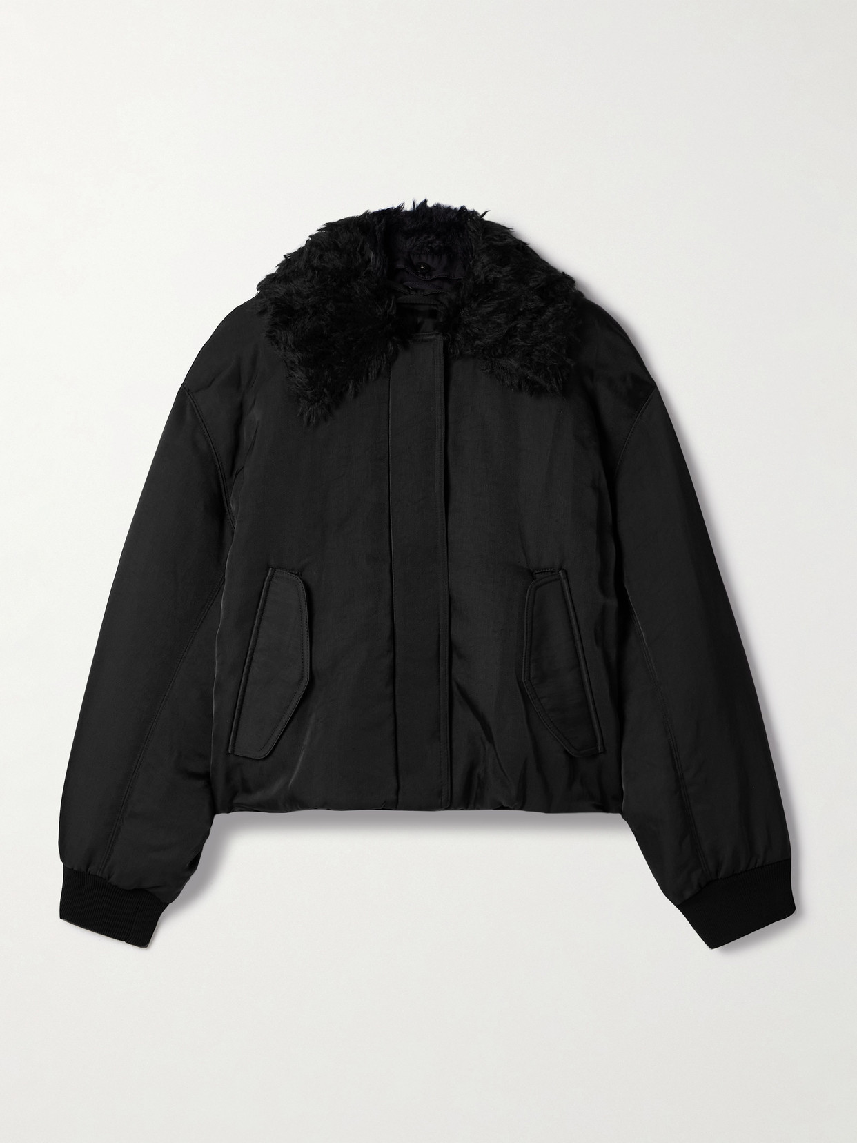Proenza Schouler Vadra Mohair And Cotton-blend Fleece-trimmed Padded Recycled-twill Jacket In Black