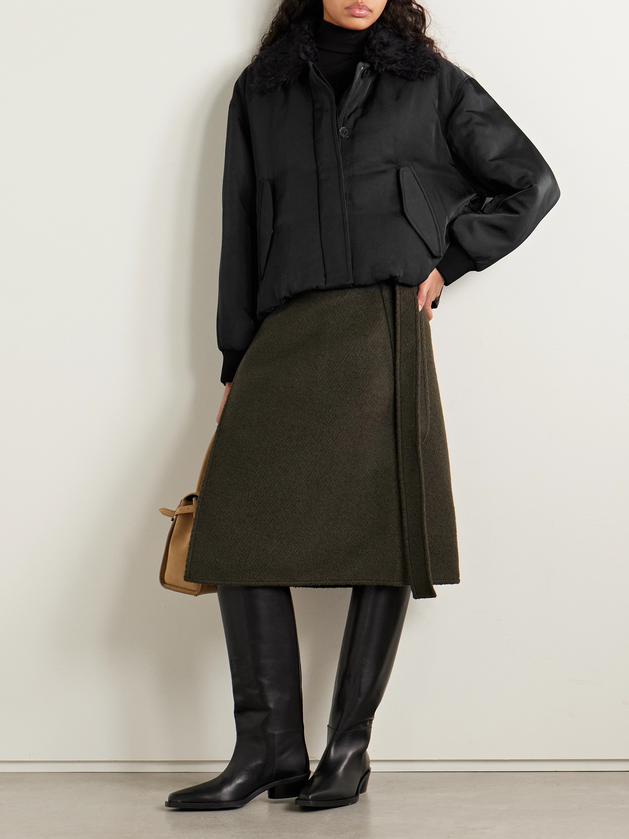 Proenza Schouler Vadra Mohair And Cotton-blend Fleece-trimmed Padded Recycled-twill Jacket In Black