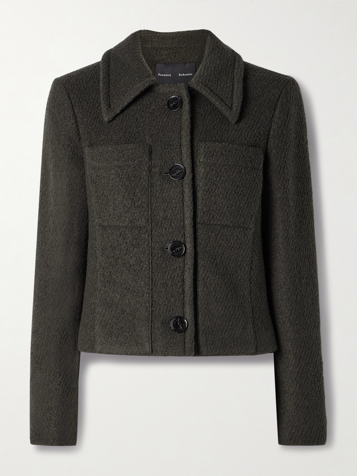 Proenza Schouler Kinsley Cropped Wool-blend Bouclé-twill Jacket In Green