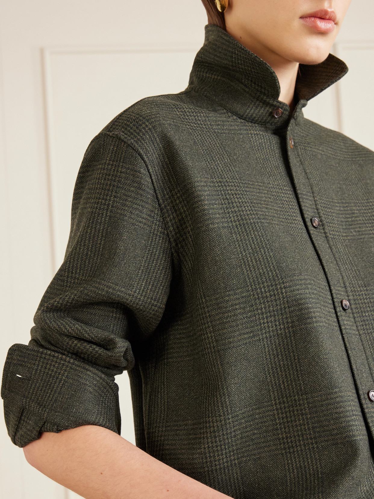 Thea Penny Prince Of Wales Checked Wool And Cashmere-Blend Flannel Shirt