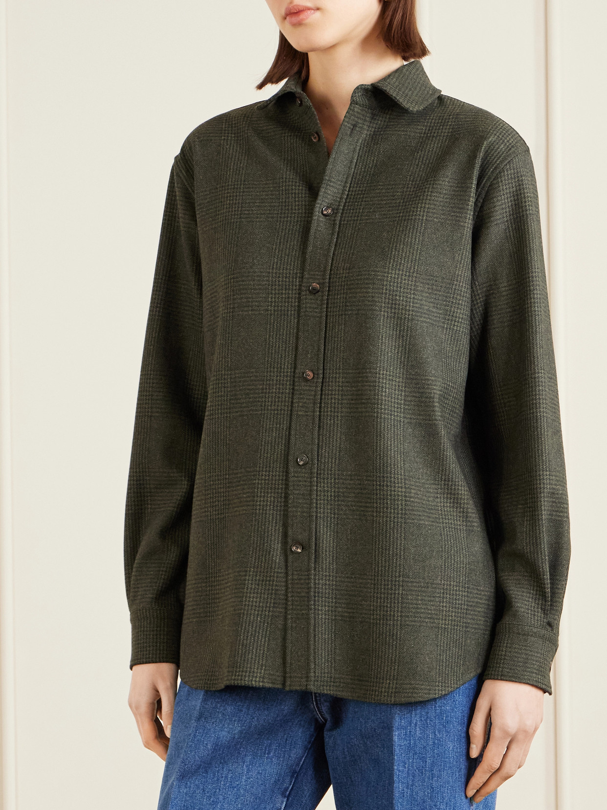 Thea Penny Prince Of Wales Checked Wool And Cashmere-Blend Flannel Shirt