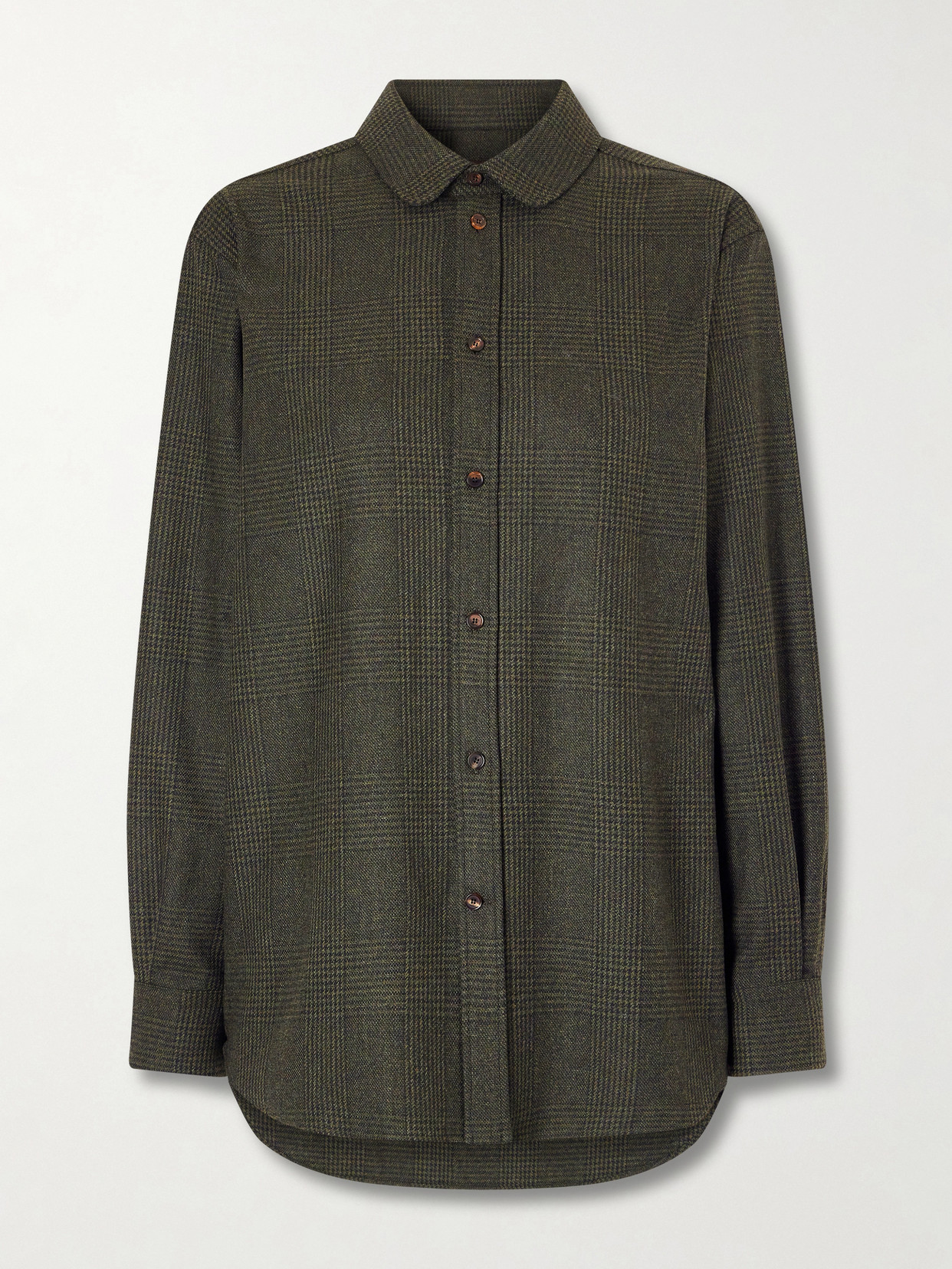 Loro Piana Thea Penny Prince Of Wales Checked Wool And Cashmere-blend Flannel Shirt In Green