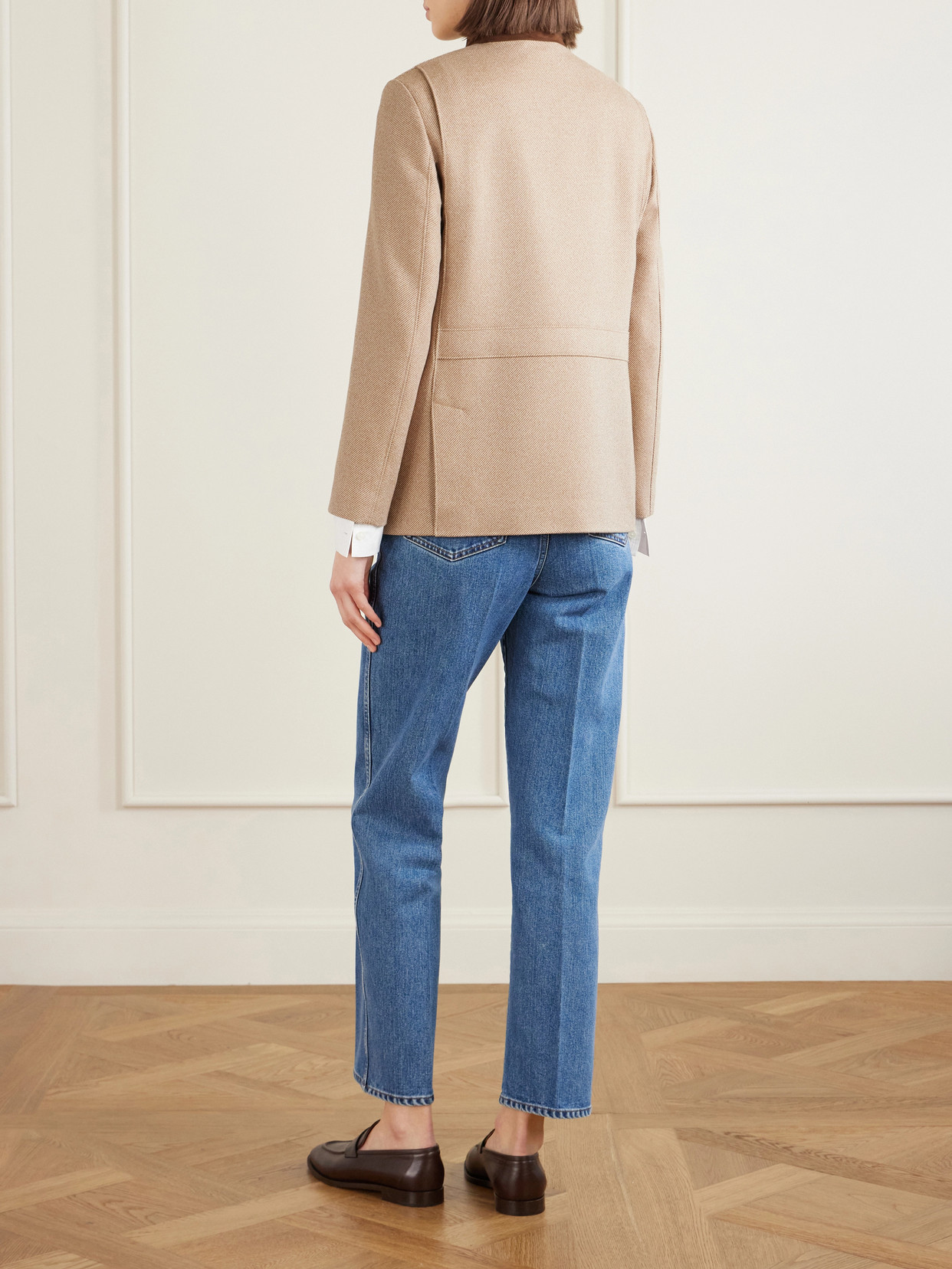 Suede-Trimmed Silk-Tweed Jacket