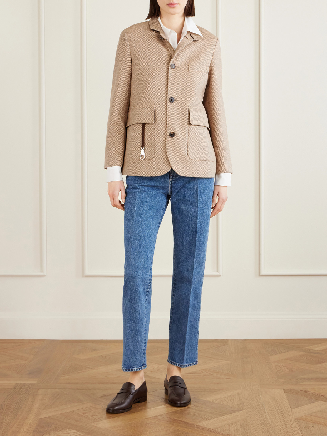 Suede-Trimmed Silk-Tweed Jacket