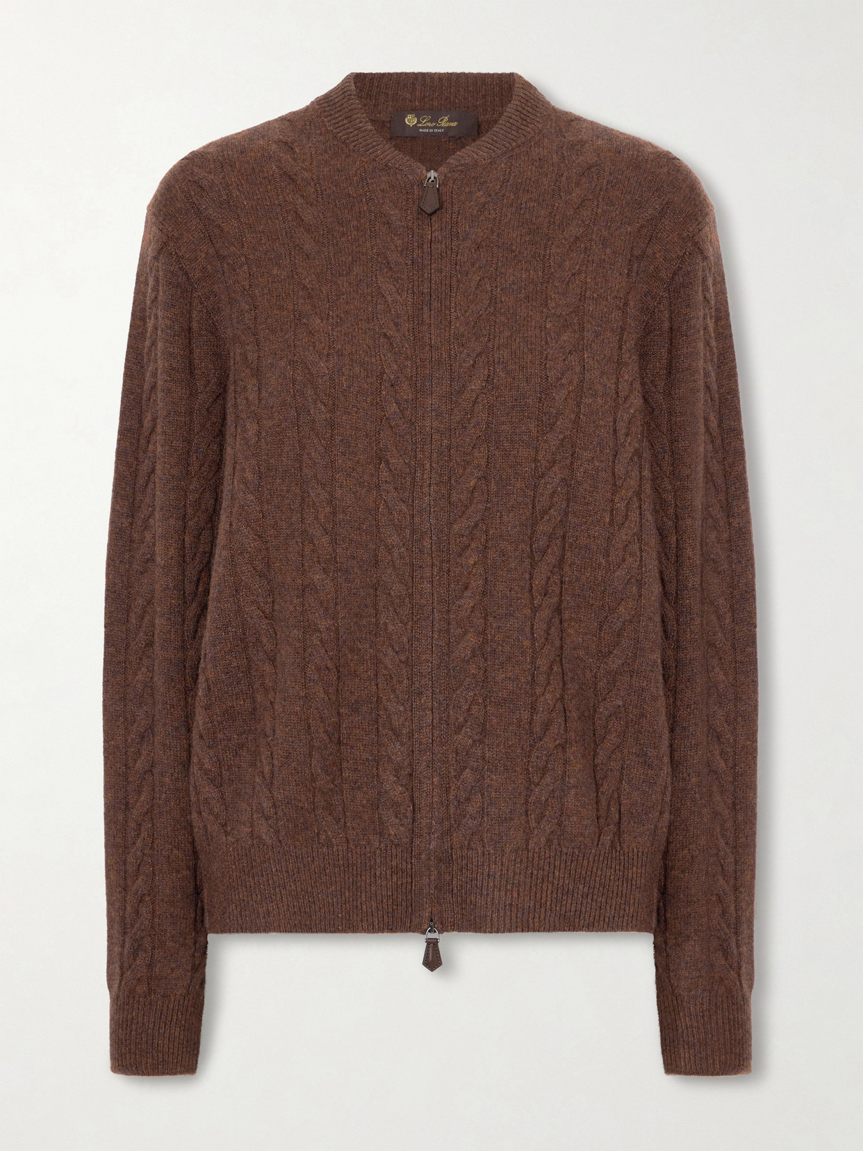 Loro Piana Cedar Cable-knit Cashmere Cardigan In Brown