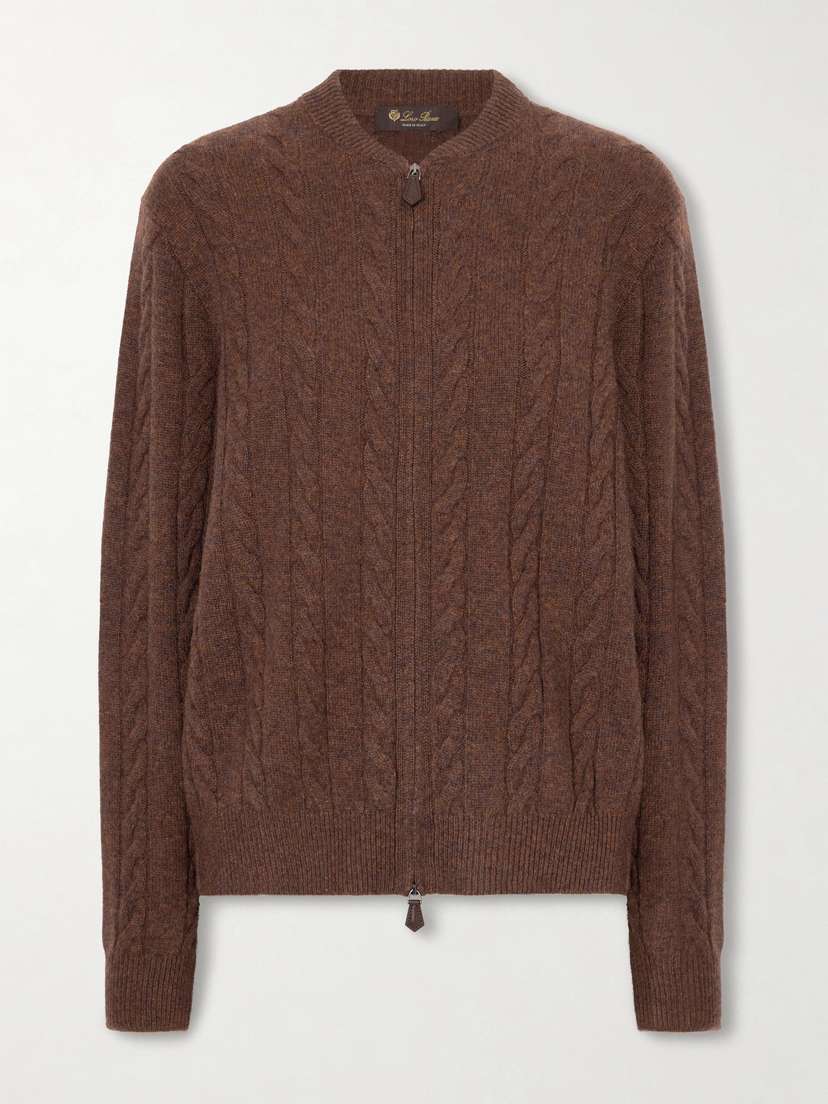 Loro Piana Cedar Cable-knit Cashmere Cardigan