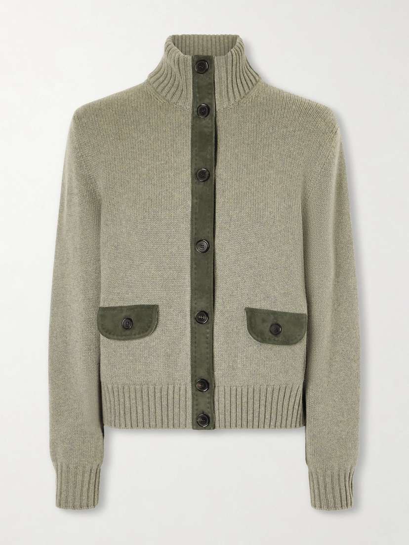 Loro Piana Parksville Suede-trimmed Cashmere Cardigan