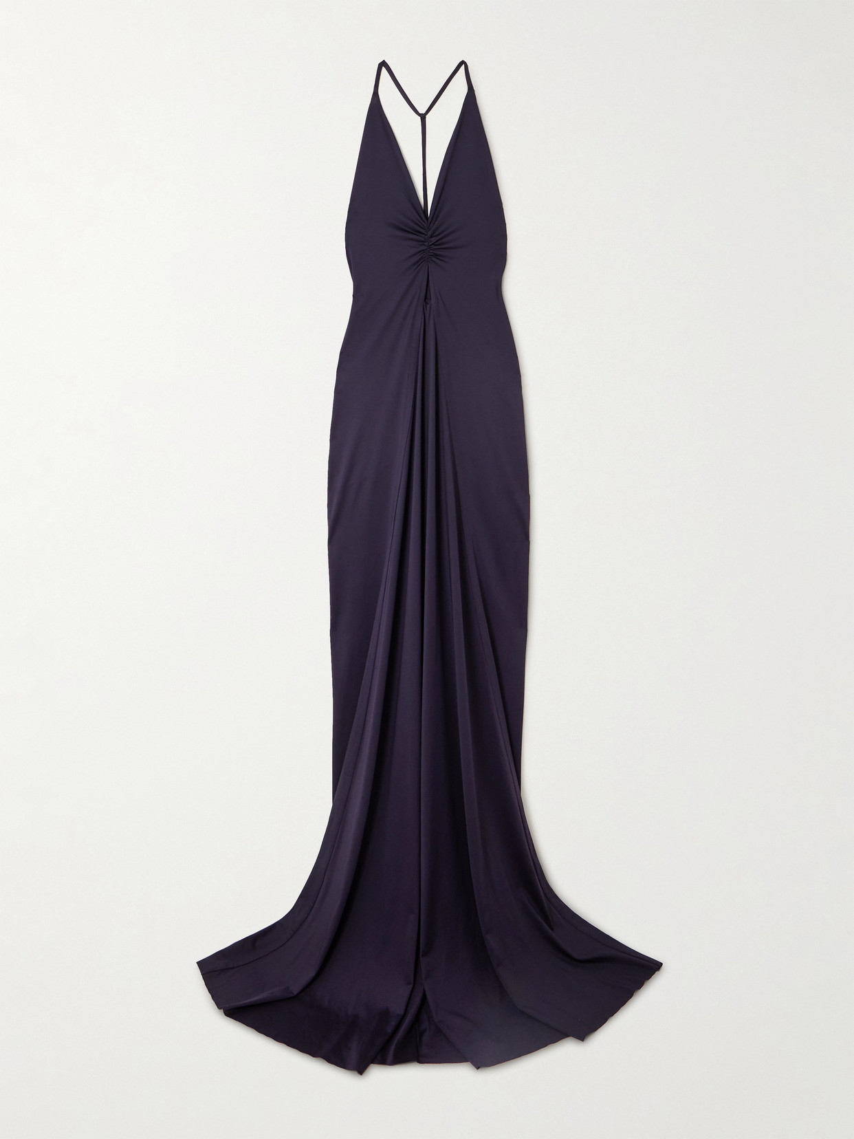 Victoria Beckham Cutout Ruched Stretch-satin Gown In Blue