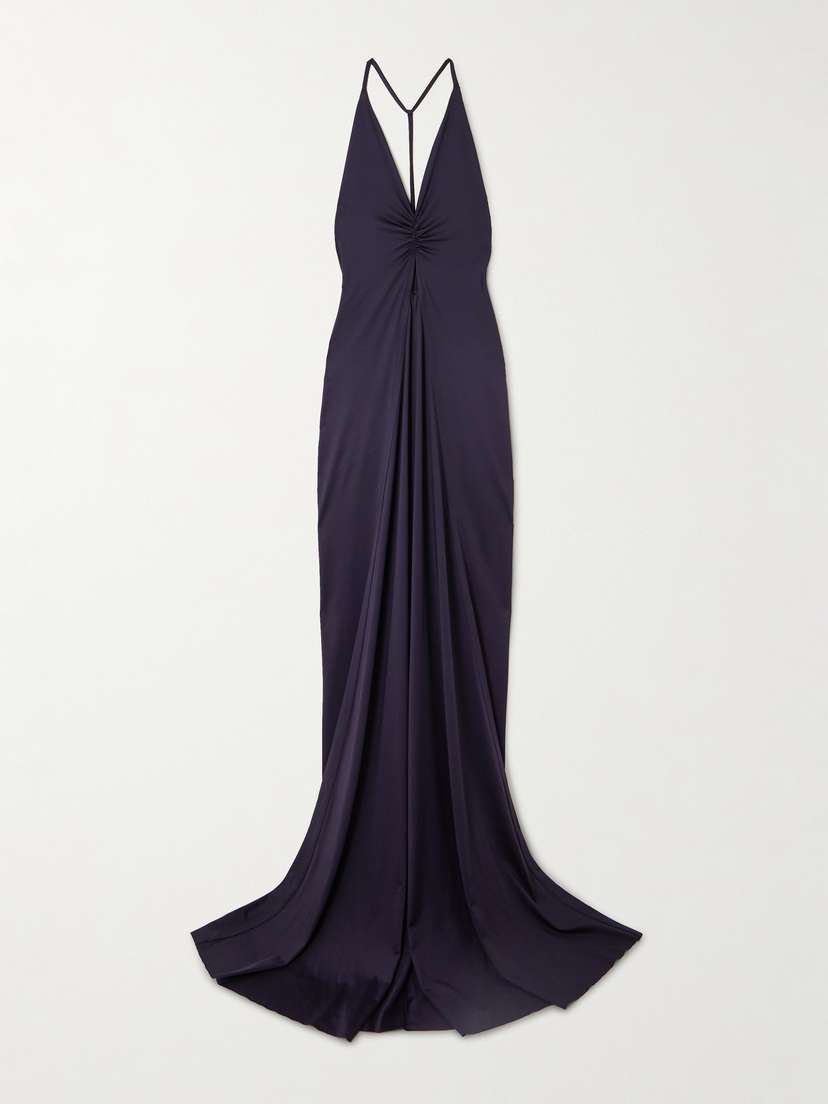 Victoria Beckham Cutout Ruched Stretch-satin Gown