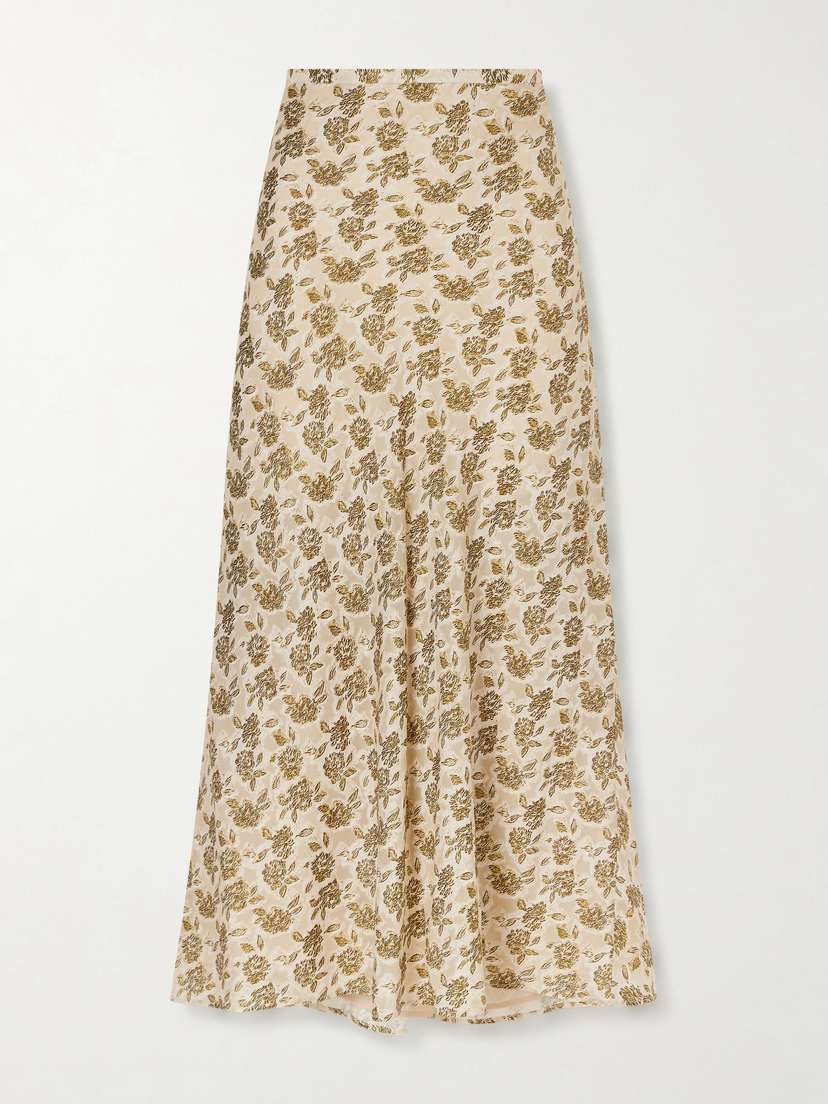 Loro Piana Simona Fil Coupé Silk-jacquard Midi Skirt