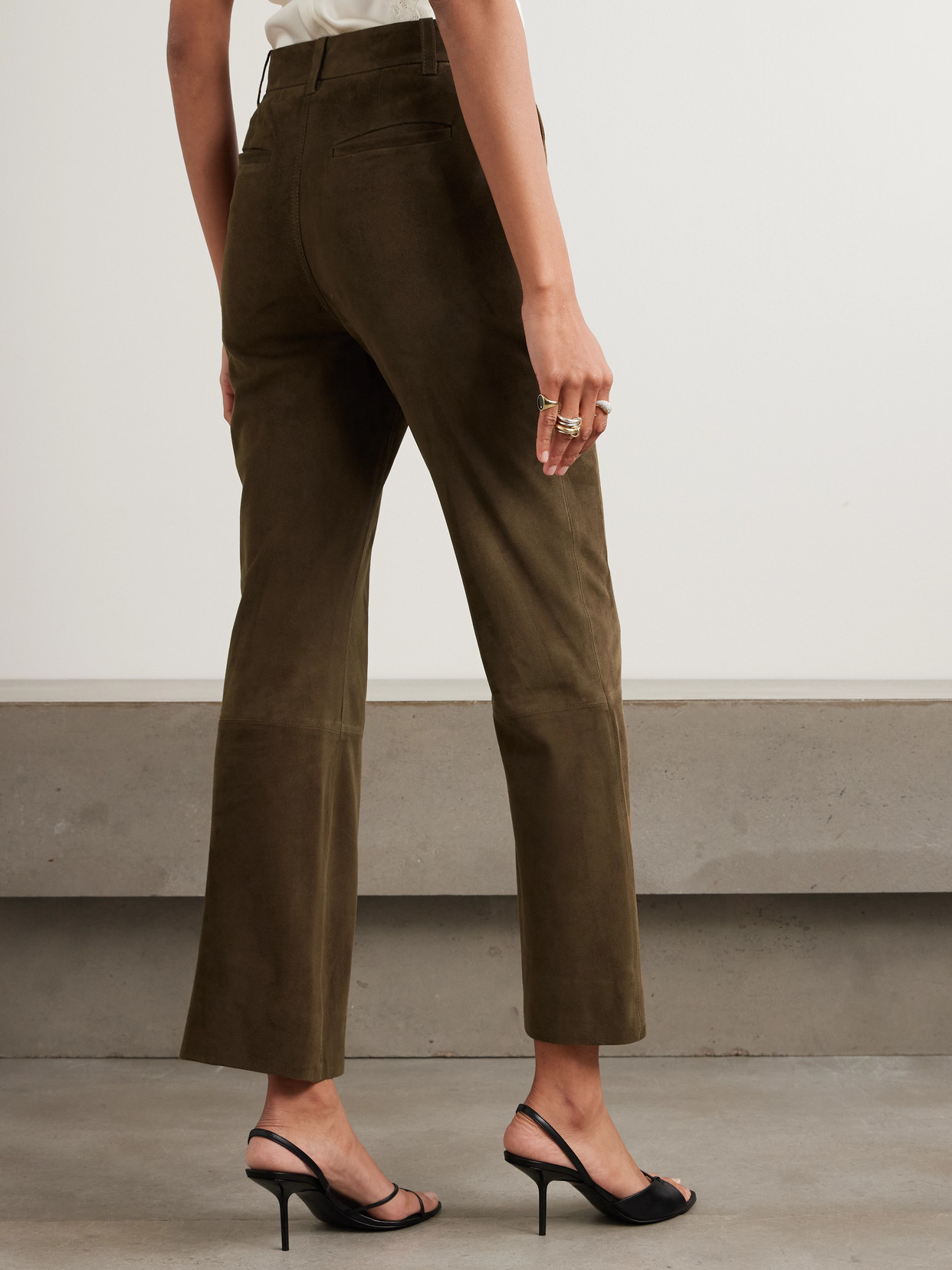 Victoria Beckham Cropped Suede Flared Pants In Brown