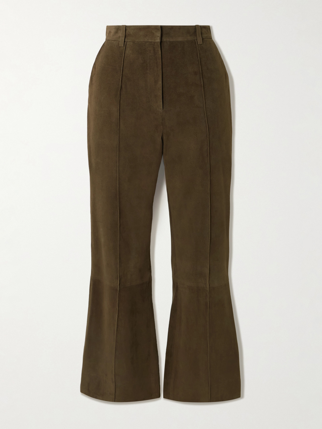 Victoria Beckham Cropped Suede Flared Pants In Brown