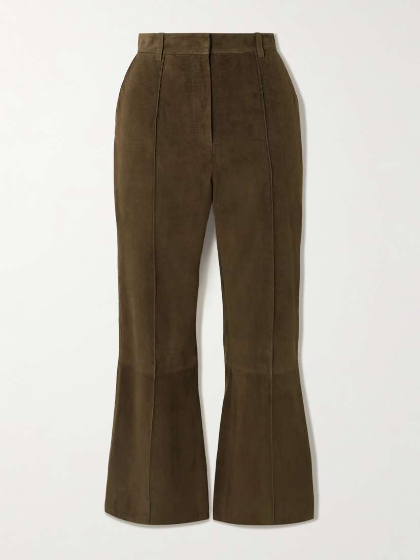 Victoria Beckham Cropped Suede Flared Pants