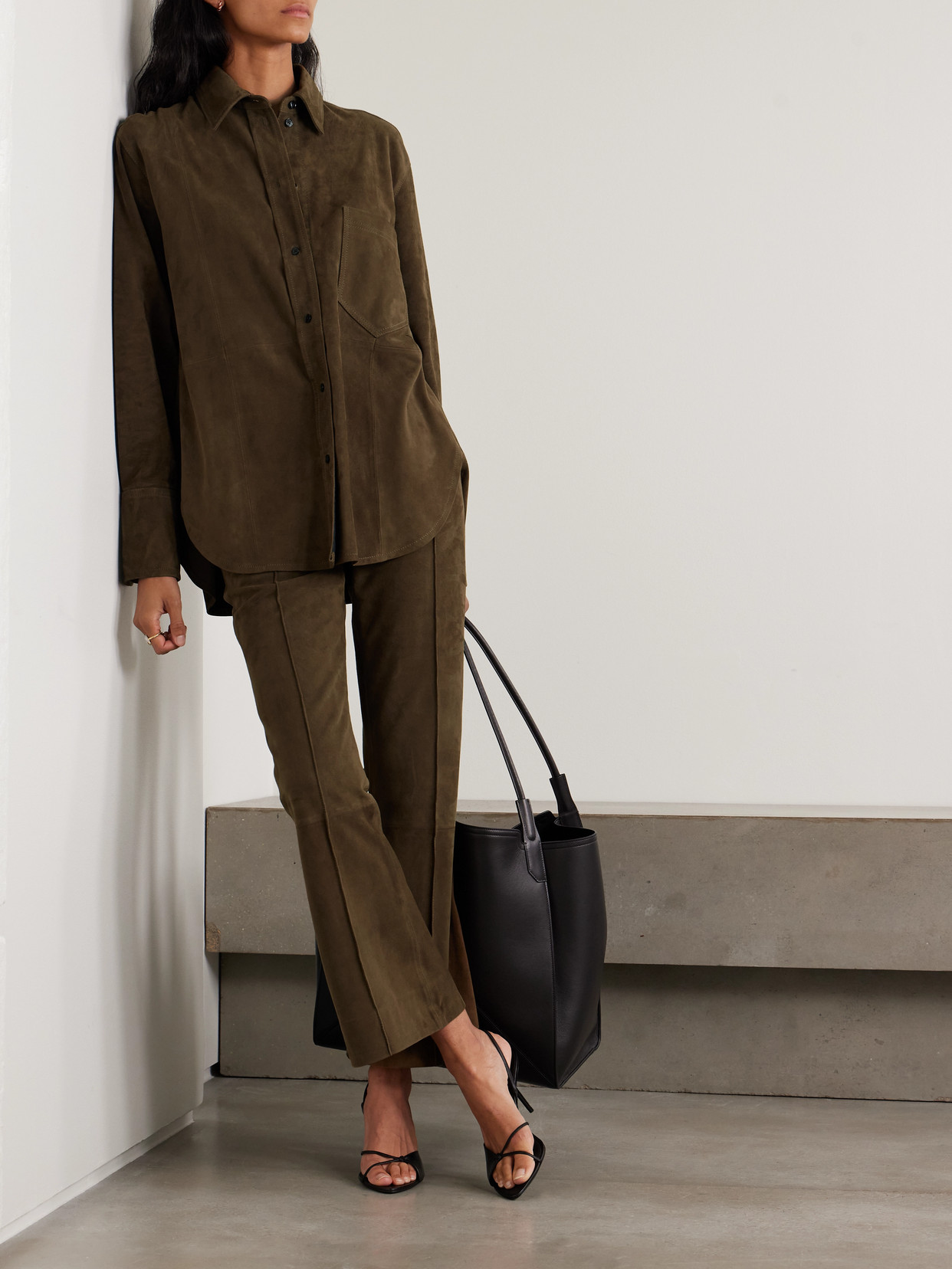 Victoria Beckham Cropped Suede Flared Pants In Brown